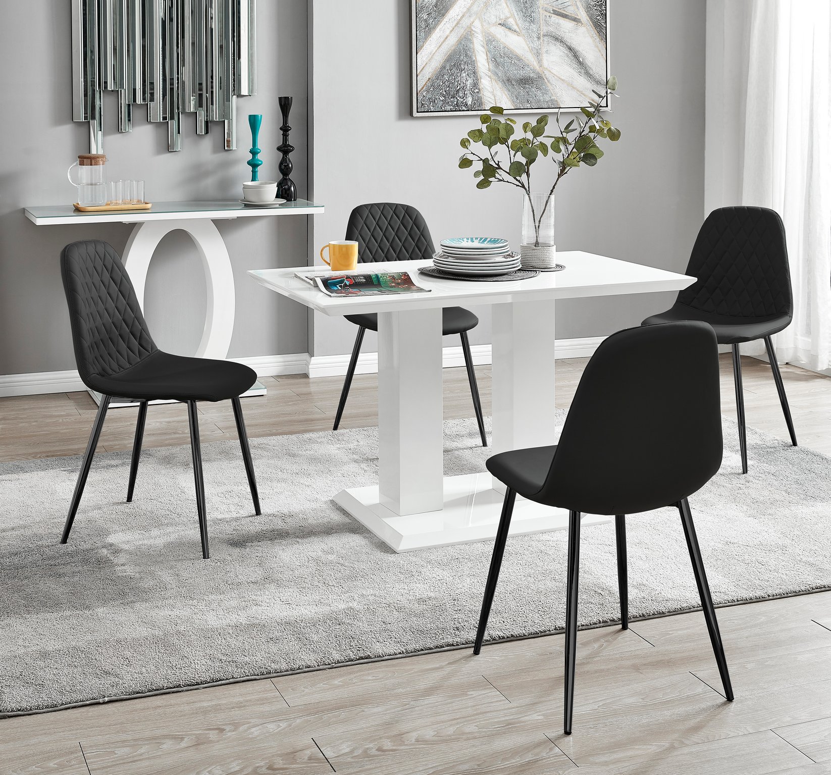 IMPERIA White High Gloss Dining Table & 4 Faux Leather Corona Dinning Chairs - Picture 107 of 116