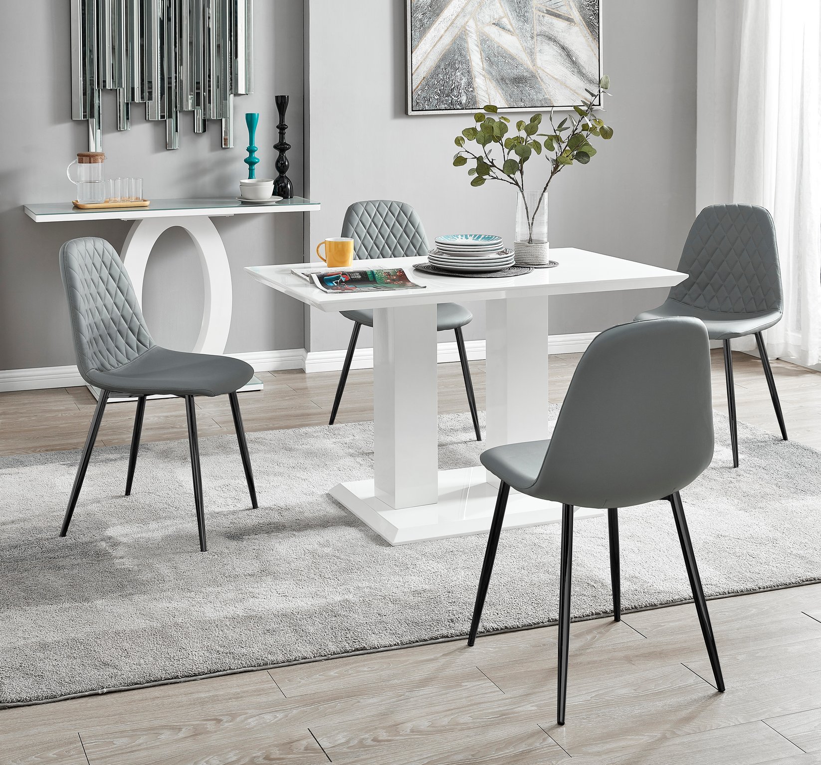 IMPERIA White High Gloss Dining Table & 4 Faux Leather Corona Dinning Chairs - Picture 87 of 116