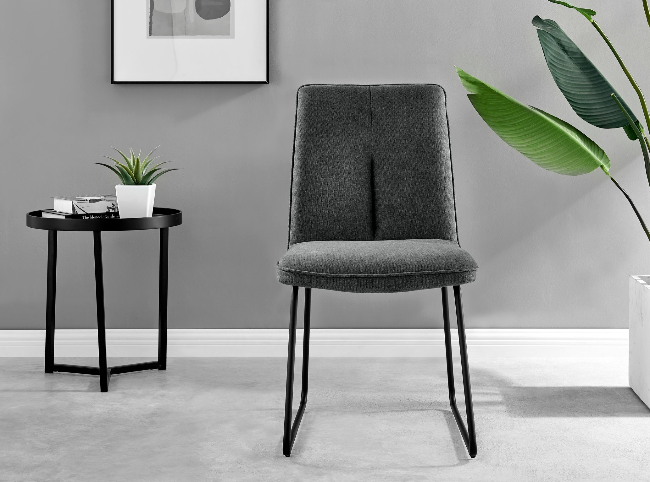 Novara 120cm Black Top Dining Table & 6 Halle Fabric Chairs - Picture 22 of 26