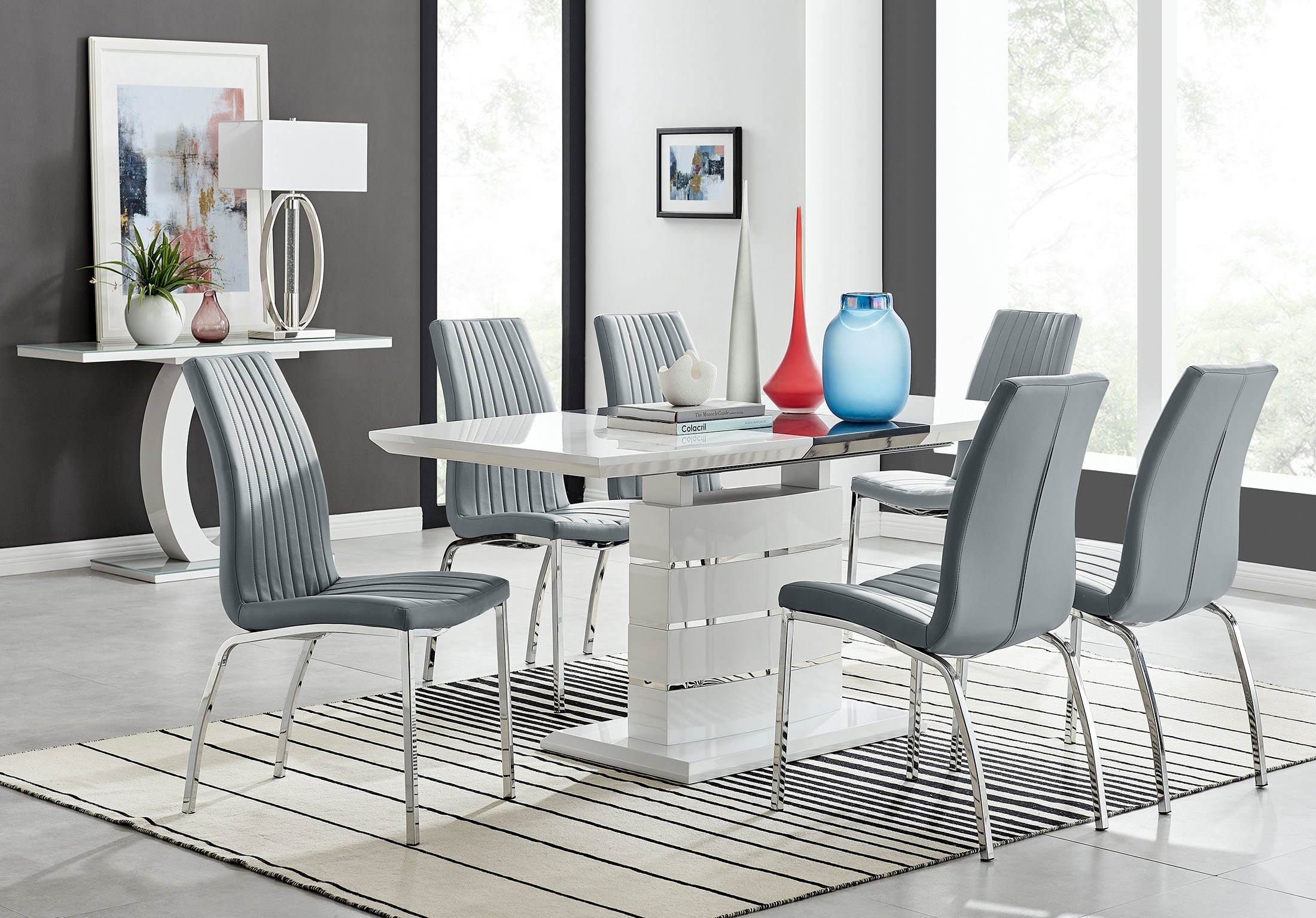 RENATO 120cm White Gloss Extending Dining Table and 4/6 Faux Leather Isco Chairs - Picture 26 of 97