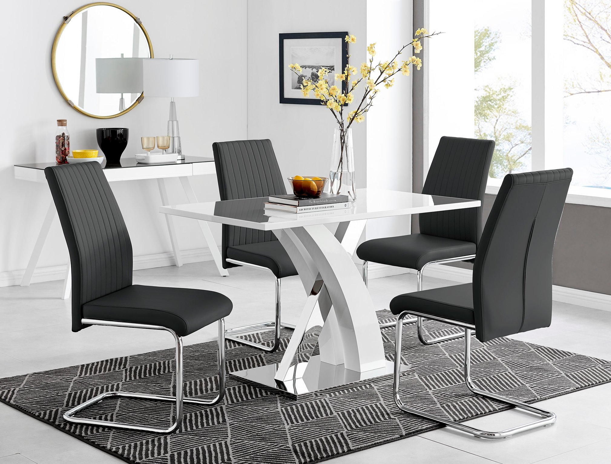 ATLANTA 4 White High Gloss Chrome Dining Table and 4 Faux Leather Dining Chairs - Picture 203 of 330