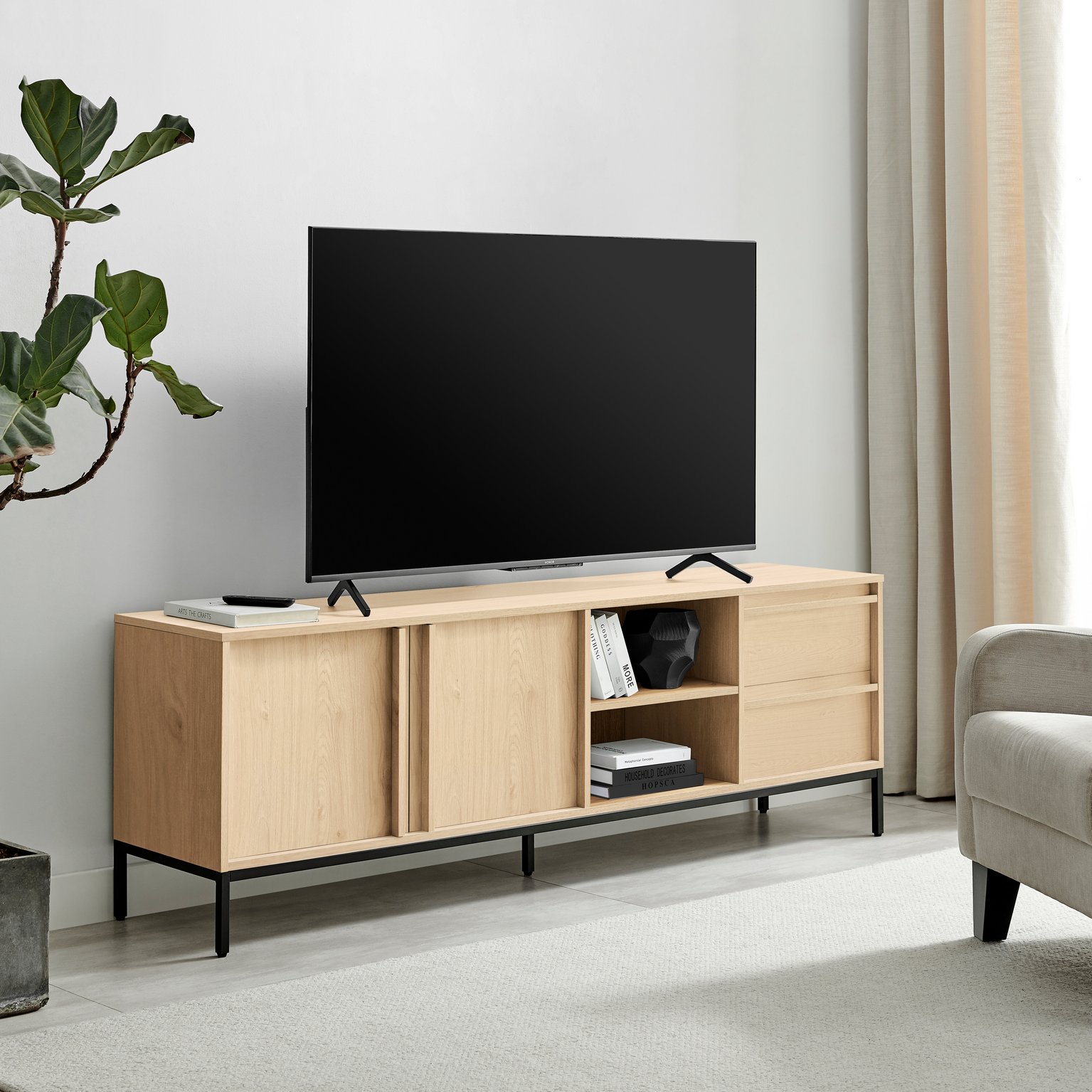 Svit Wooden TV Unit Storage Sideboard Black Legs Minimalist Scandi Industrial