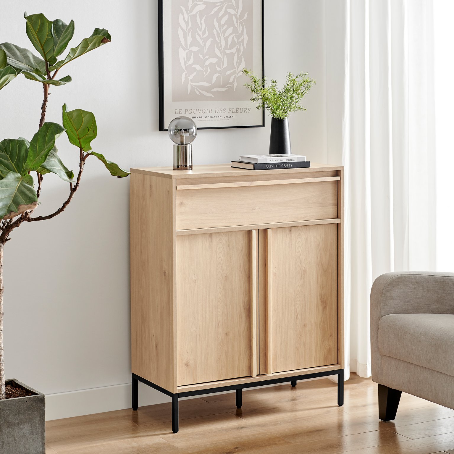 Svit Small Wooden Storage Sideboard Black Legs Minimalist Scandi Industrial