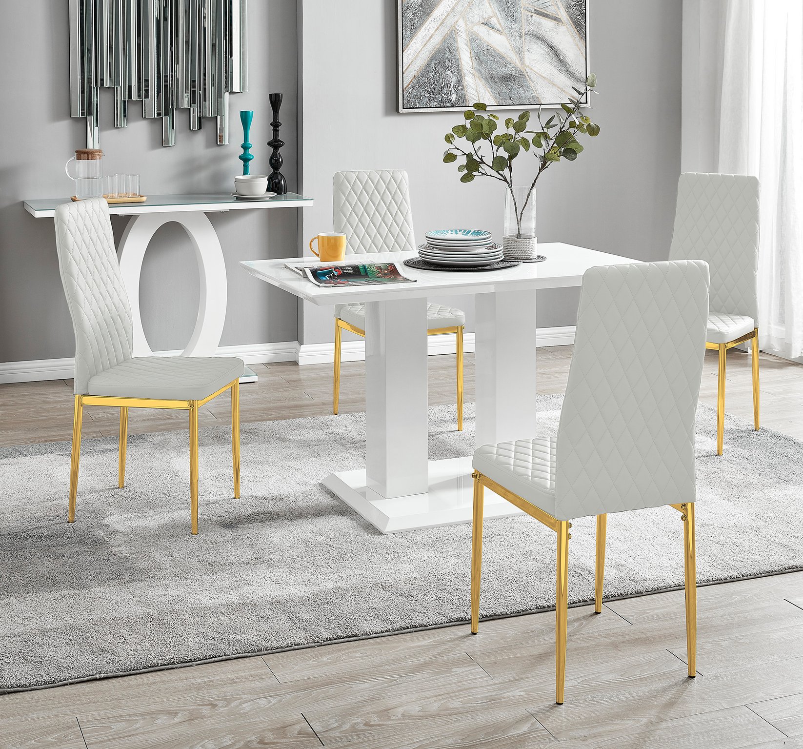 IMPERIA White High Gloss Dining Table & 4 Faux Leather Milan Dining Chairs - Picture 76 of 122