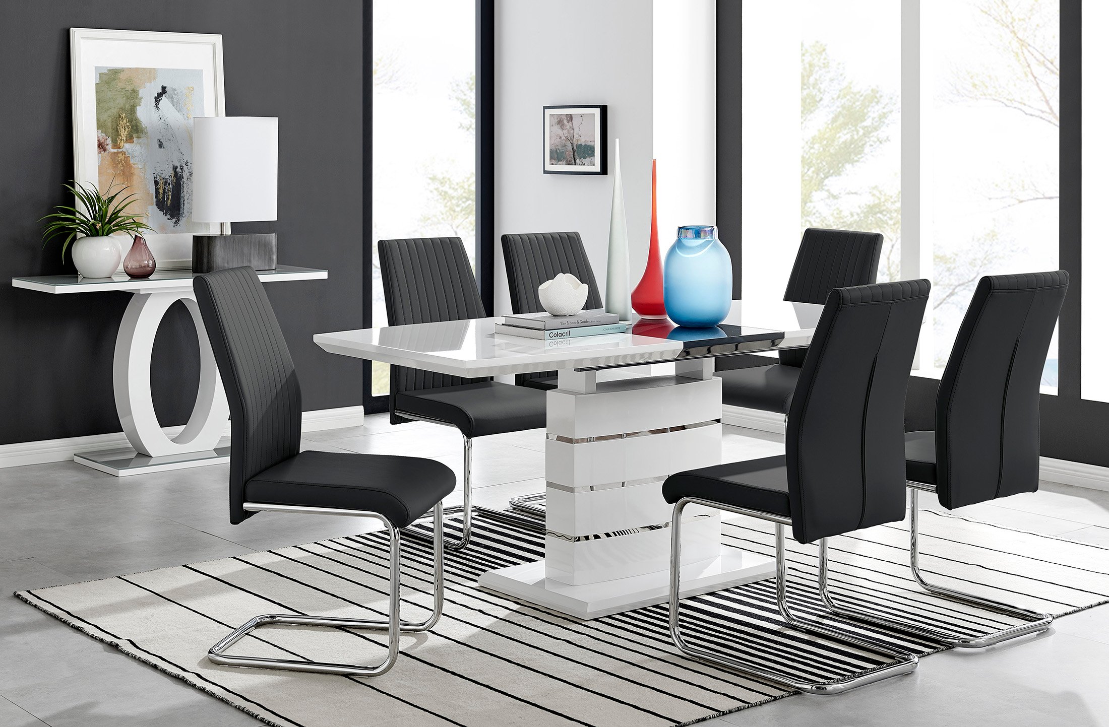 RENATO White Gloss Chrome Extending Dining Table &6/8 Faux Leather Dining Chairs - Picture 124 of 601