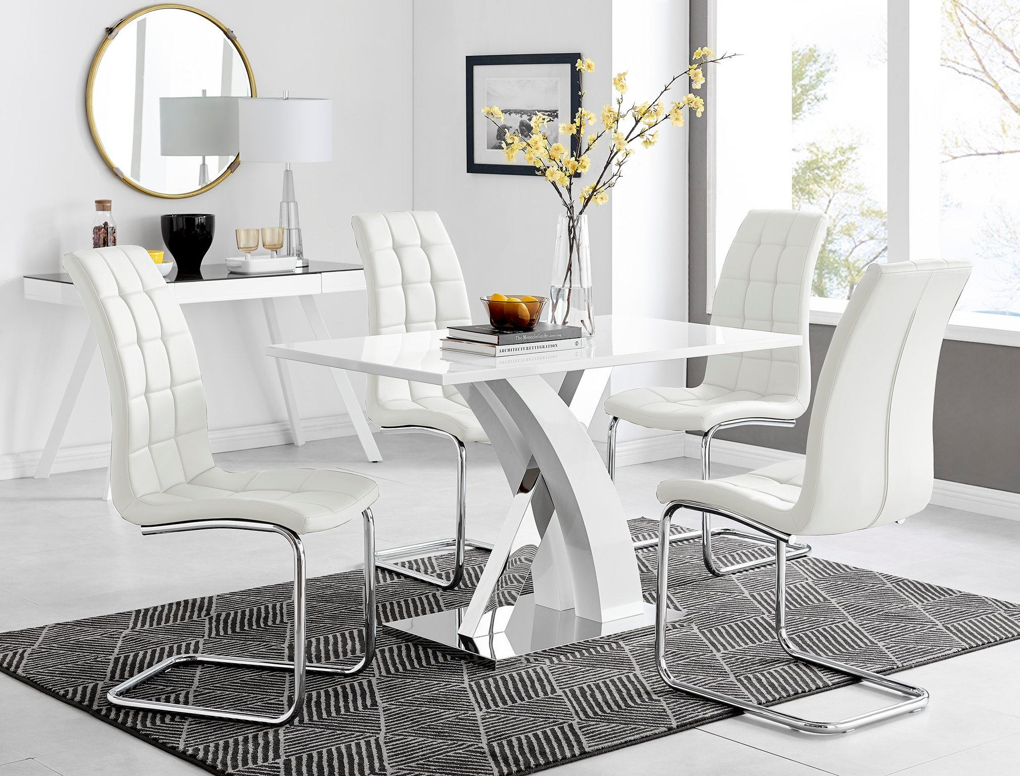 ATLANTA 4 White High Gloss Chrome Dining Table and 4 Faux Leather Dining Chairs - Picture 59 of 330