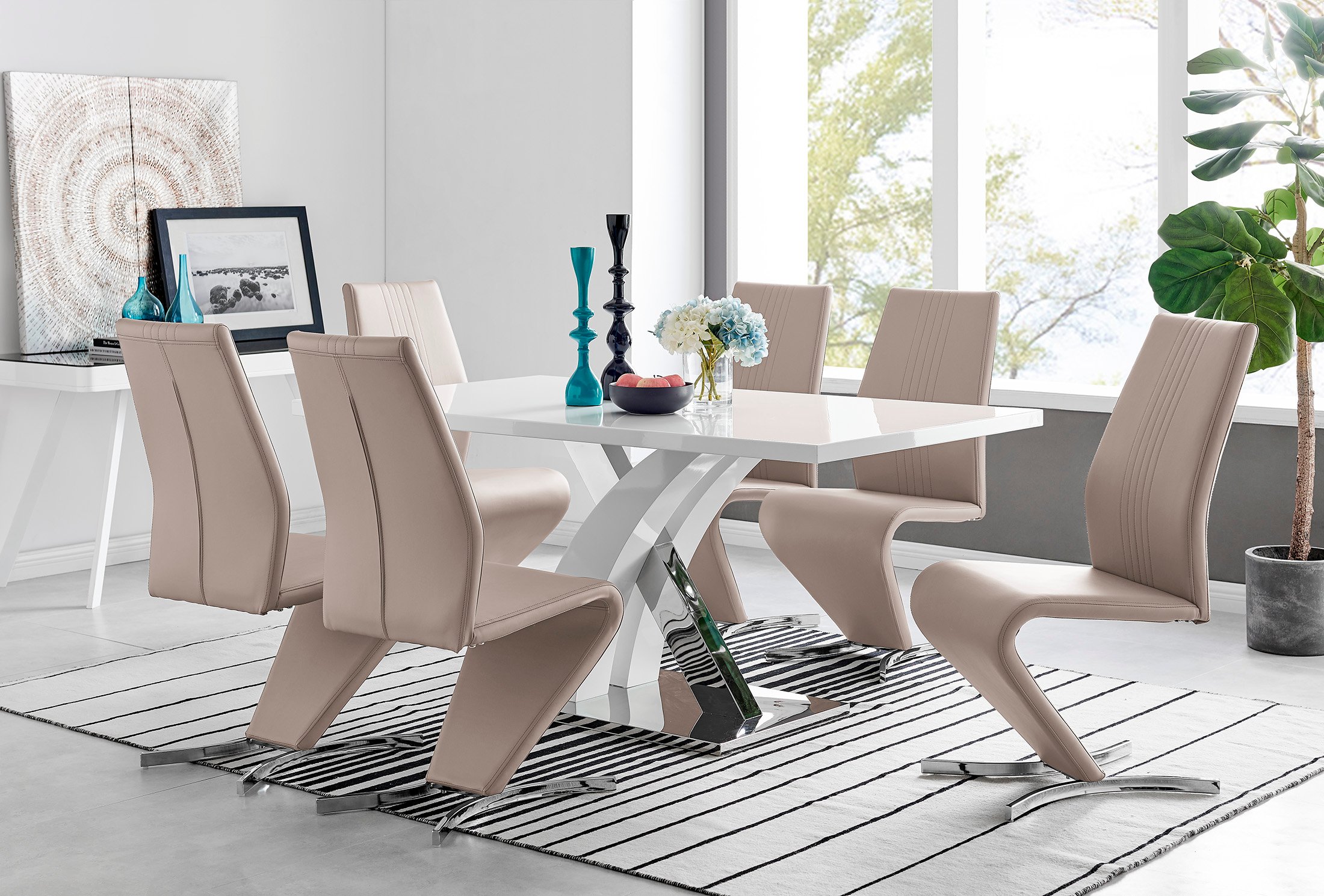 ATLANTA White High Gloss and Chrome Dining Table & 6 Faux Leather Willow Chairs - Picture 26 of 61