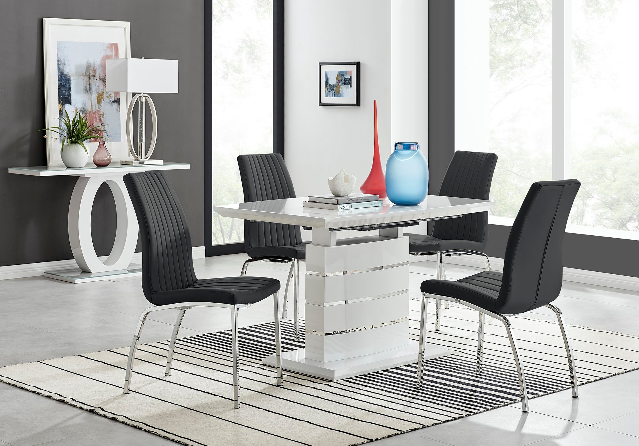 RENATO 120cm White Gloss Extending Dining Table and 4/6 Faux Leather Isco Chairs - Picture 50 of 97