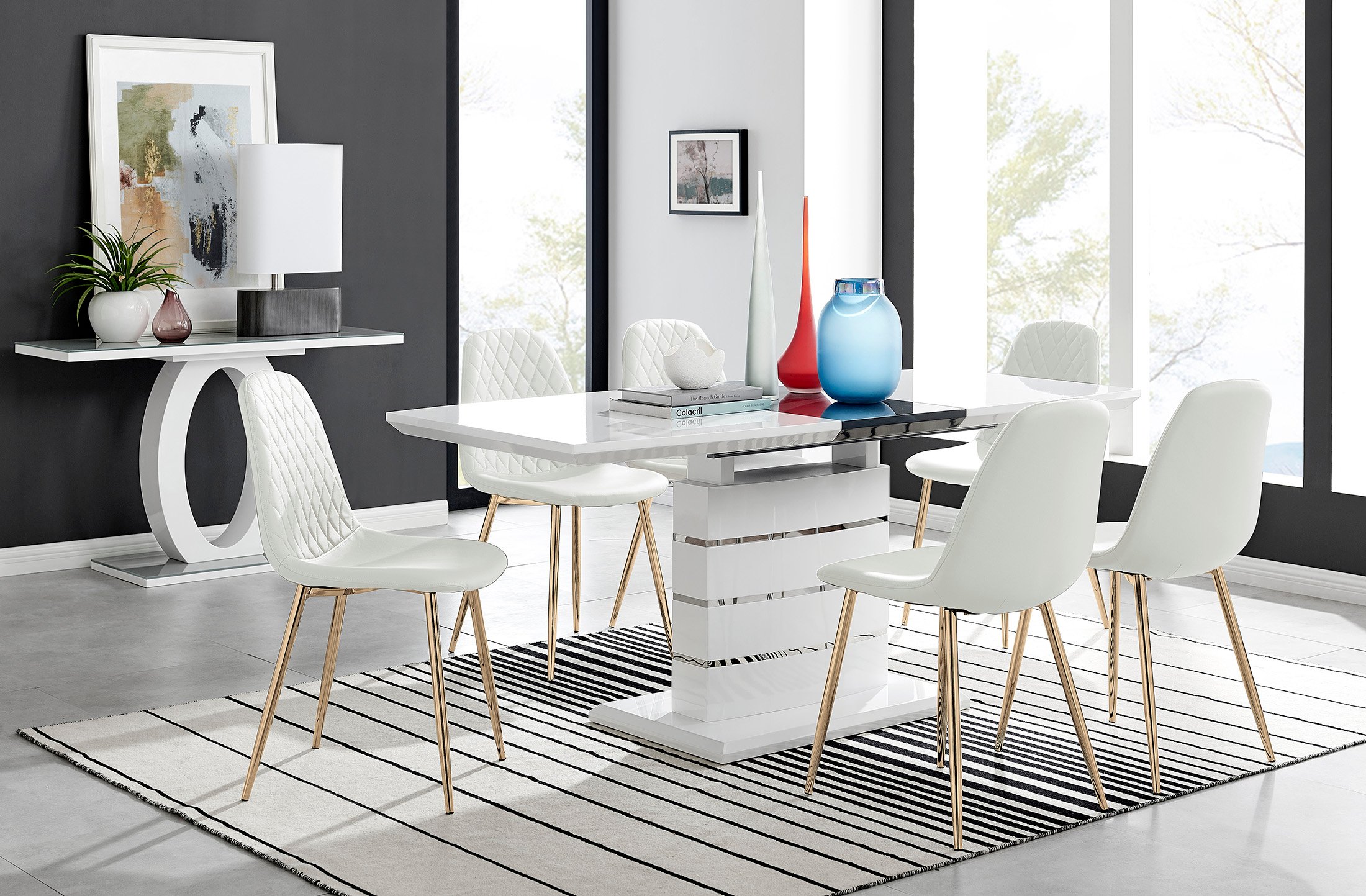 RENATO White Gloss Chrome Extending Dining Table &6/8 Faux Leather Dining Chairs - Picture 114 of 601