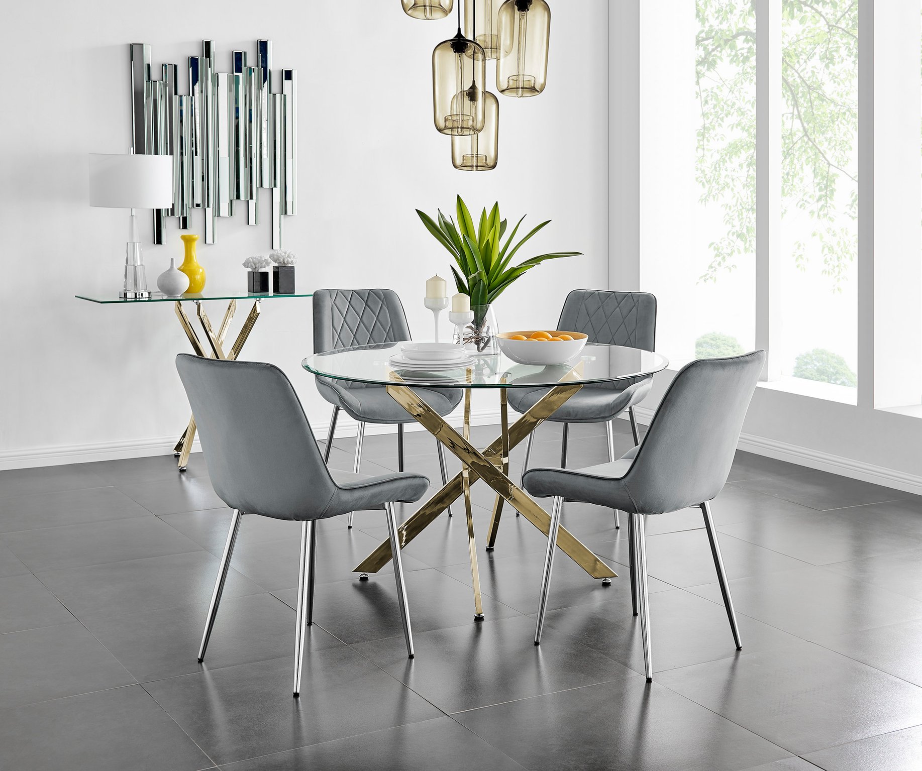 round metal glass dining table