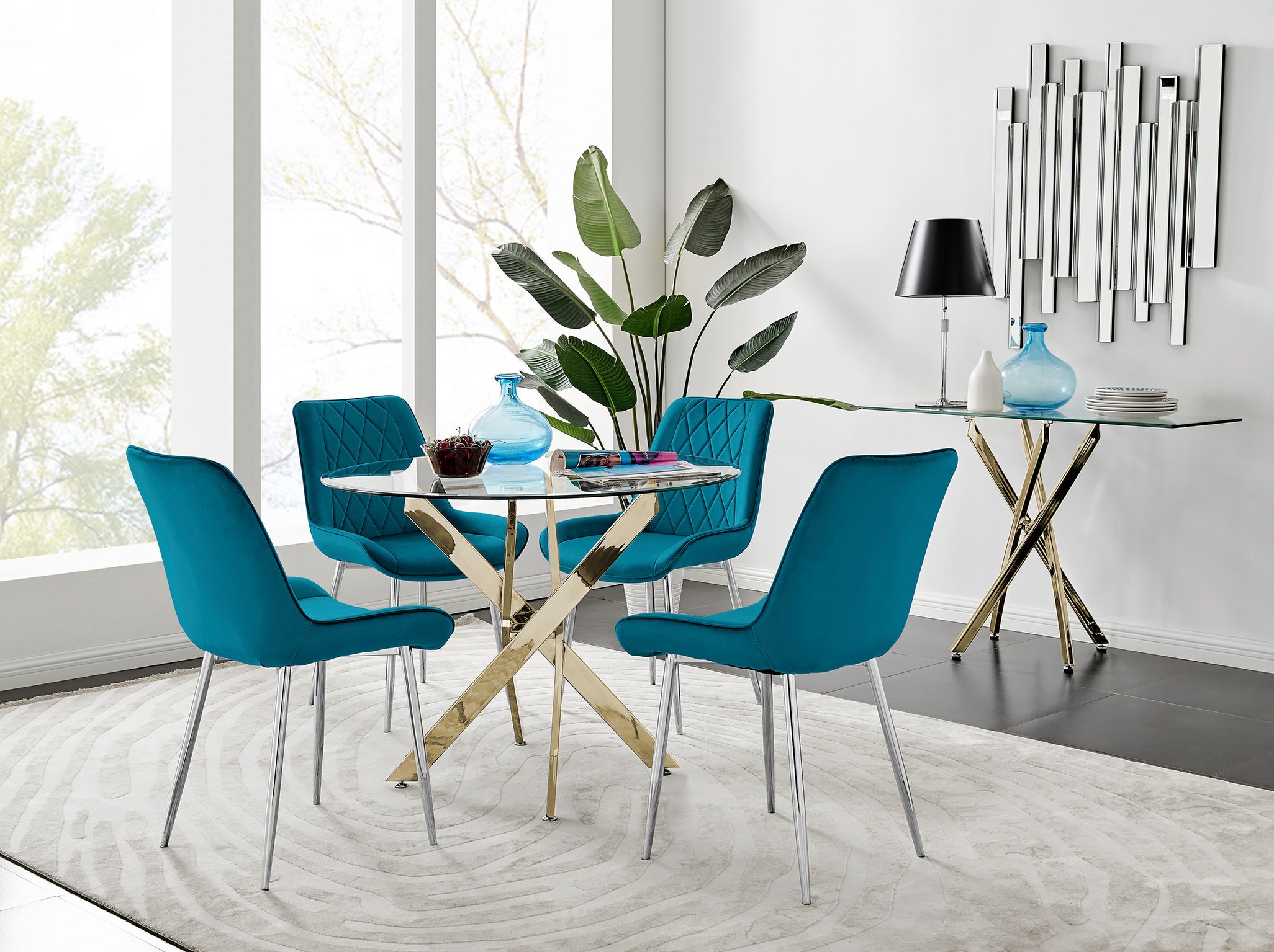 4 seater round glass dining table