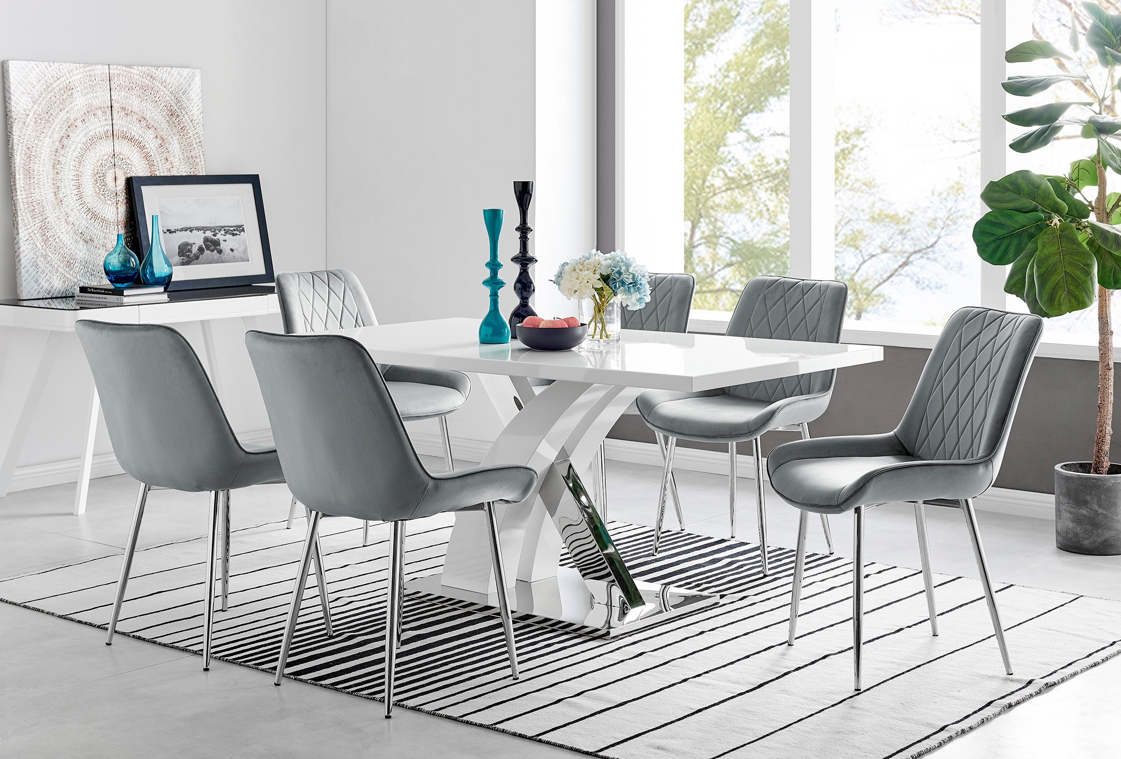 ATLANTA White High Gloss and Chrome Dining Table & 6 Faux Leather Pesaro Chairs - Picture 180 of 251