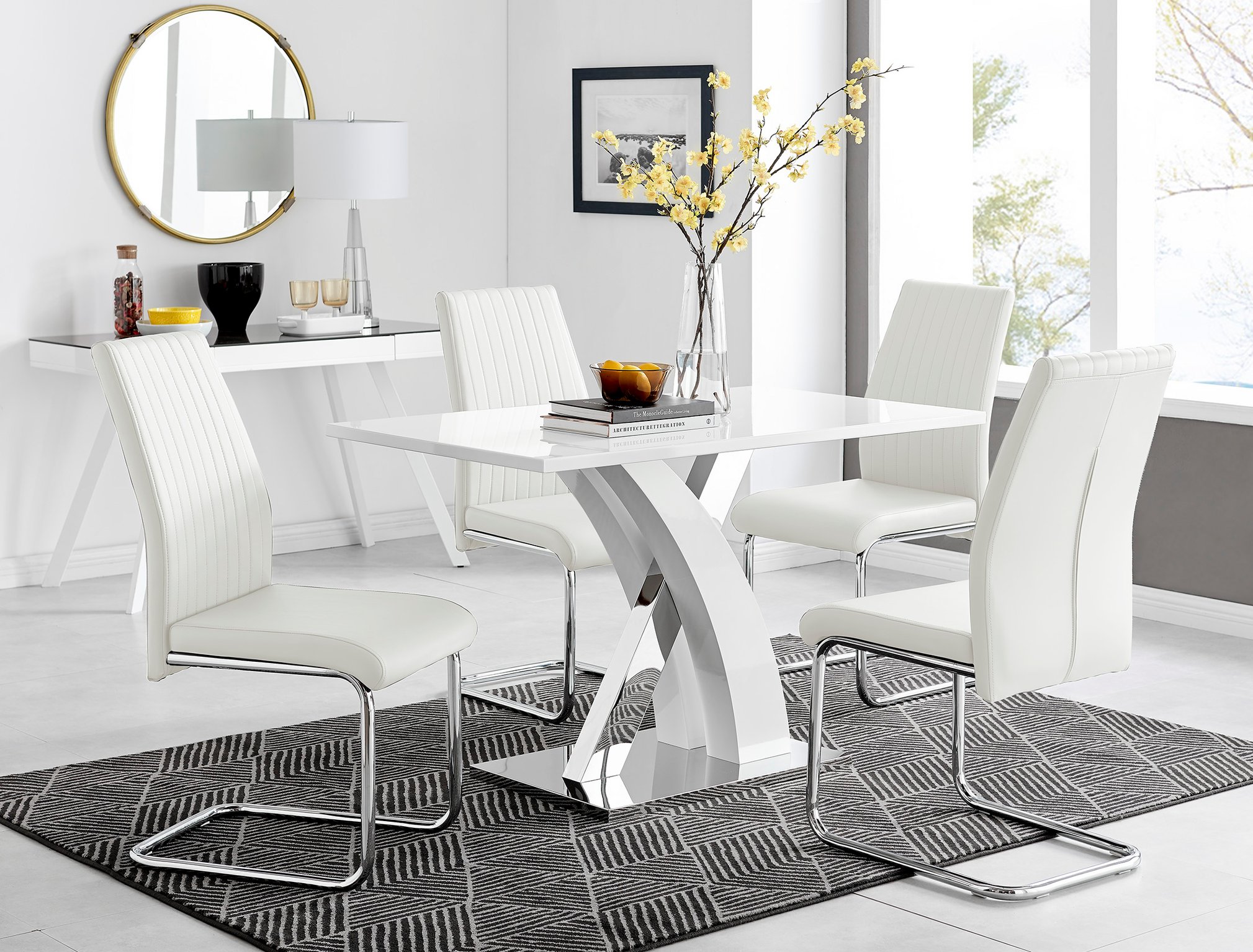 ATLANTA 4 White High Gloss Chrome Dining Table and 4 Faux Leather Dining Chairs - Picture 215 of 330