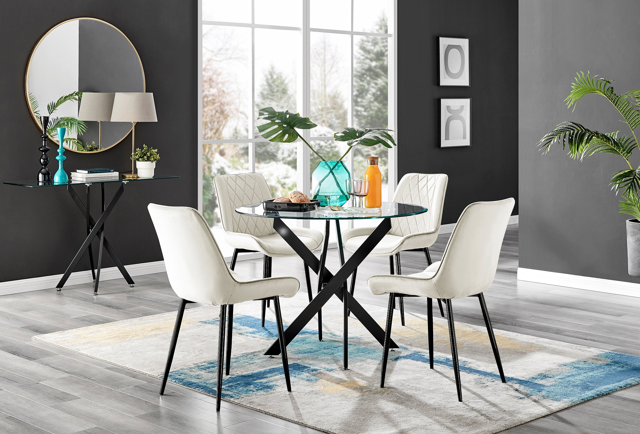 NOVARA Chrome Round Glass Dining Table and 4 Luxury Velvet Dining Chairs - Picture 153 of 248