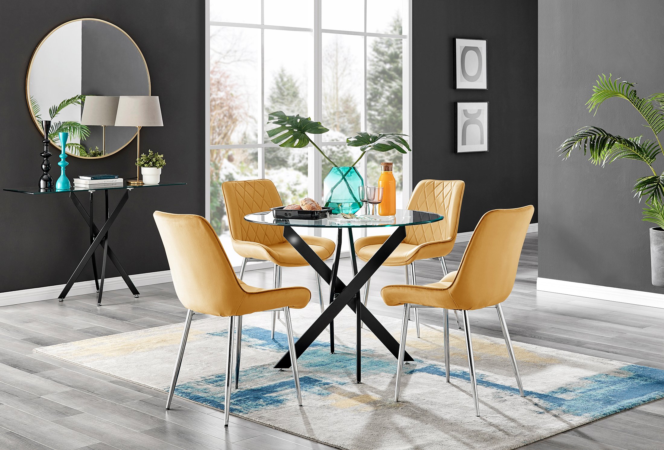 NOVARA Chrome Round Glass Dining Table and 4 Luxury Velvet Dining Chairs - Picture 237 of 248