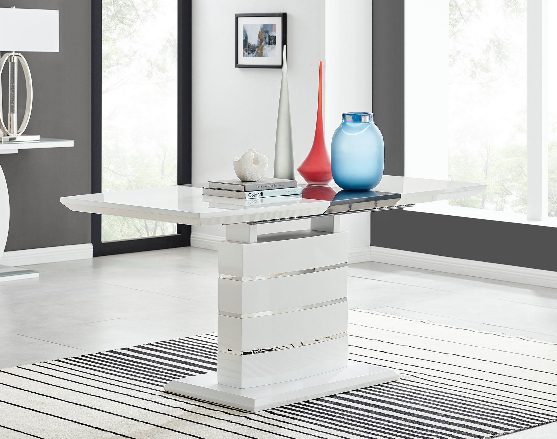 RENATO 120cm White Gloss Extending Dining Table &4/6 Faux Leather Lorenzo Chairs - Picture 52 of 118
