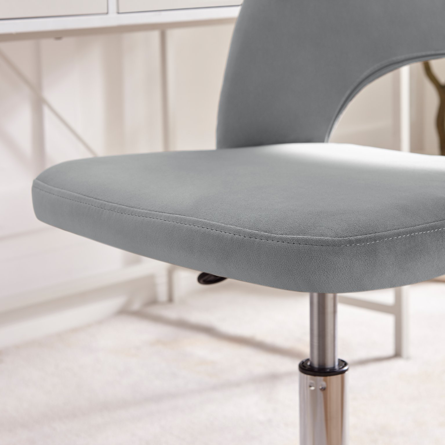 Courtney Velvet and Silver Chrome Leg Office Chair Modern Sleek Rounded Back Co - Picture 7 of 16