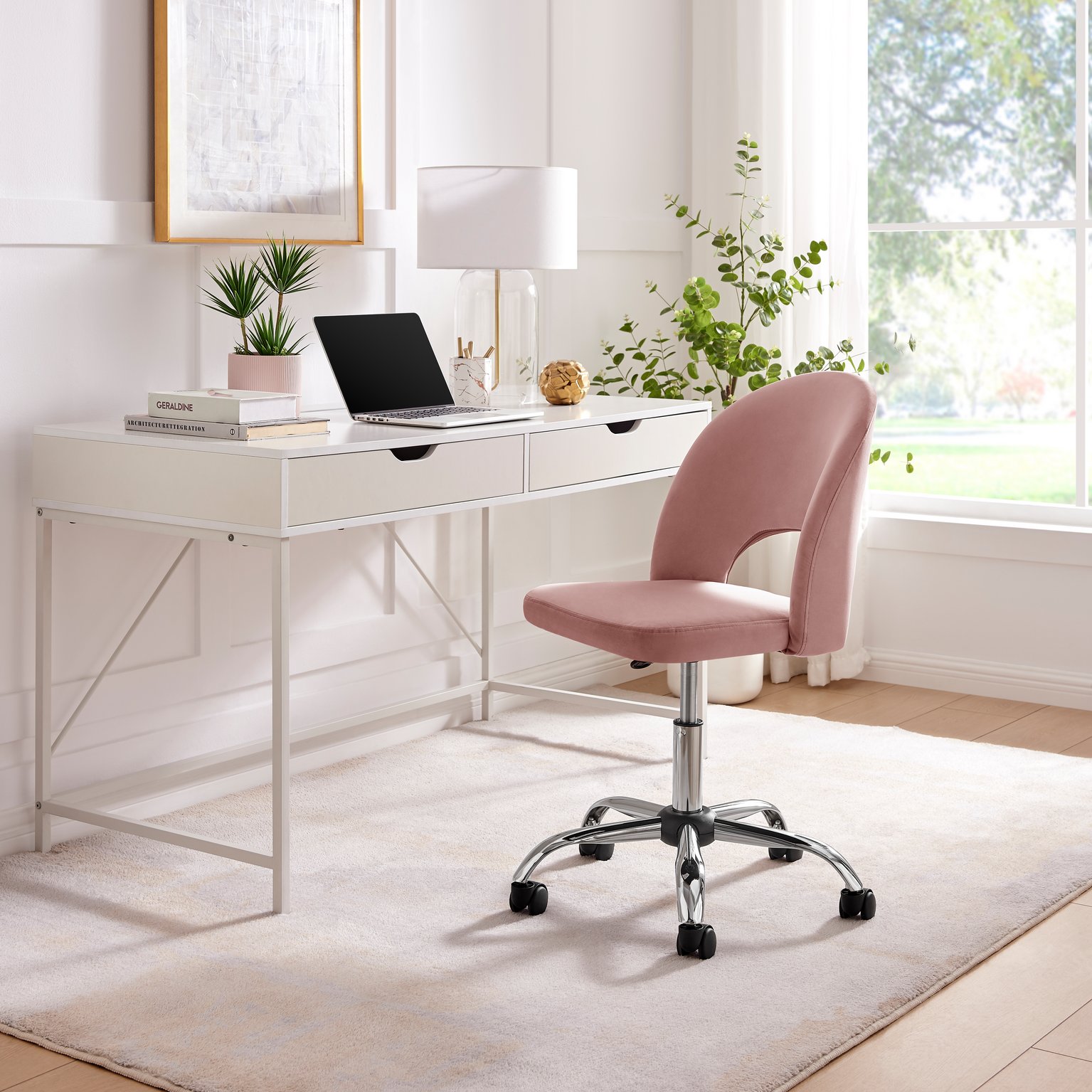 Courtney Velvet and Silver Chrome Leg Office Chair Modern Sleek Rounded Back Co - Picture 10 of 16