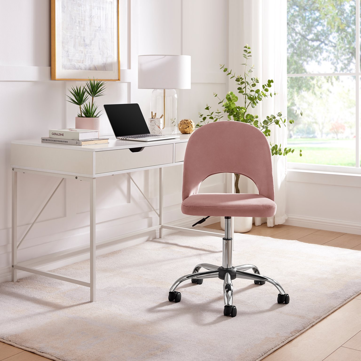 Courtney Velvet and Silver Chrome Leg Office Chair Modern Sleek Rounded Back Co - Picture 11 of 16