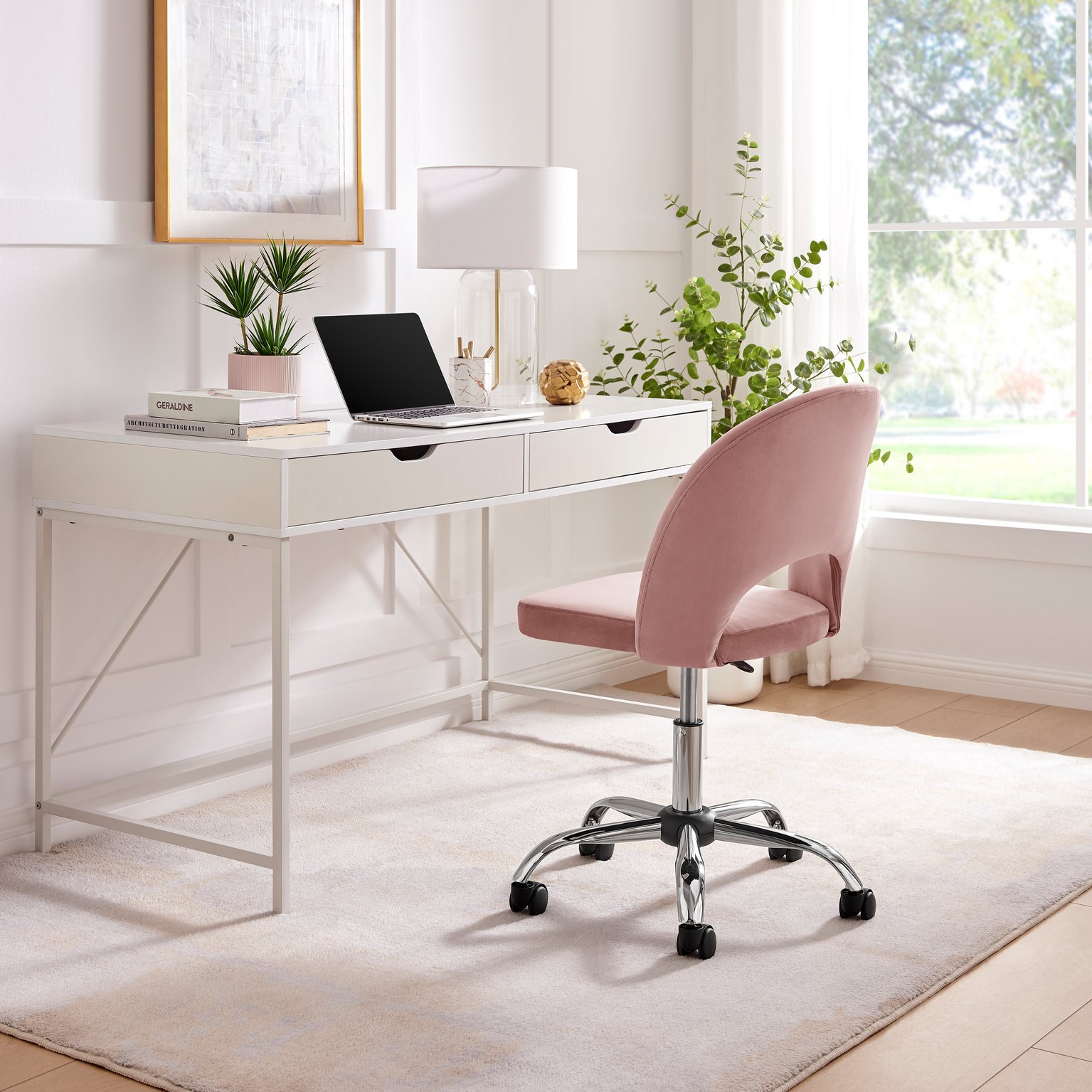 Courtney Velvet and Silver Chrome Leg Office Chair Modern Sleek Rounded Back Co - Picture 12 of 16