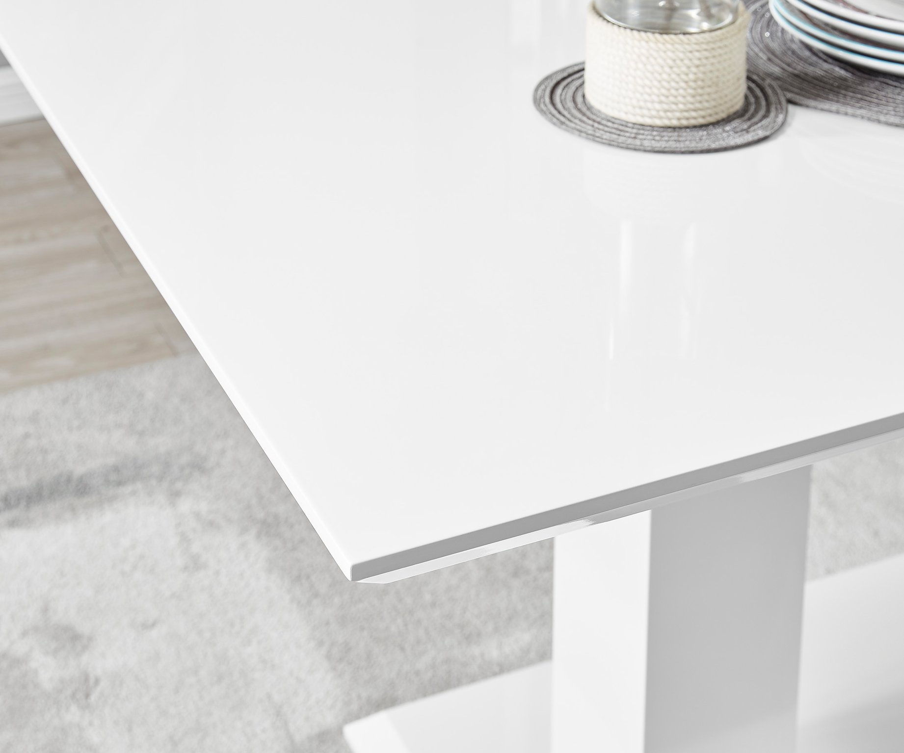 Imperia High Gloss White Dining Table 150x90cm and 6 Halle Chairs Furniture Set - Picture 7 of 38