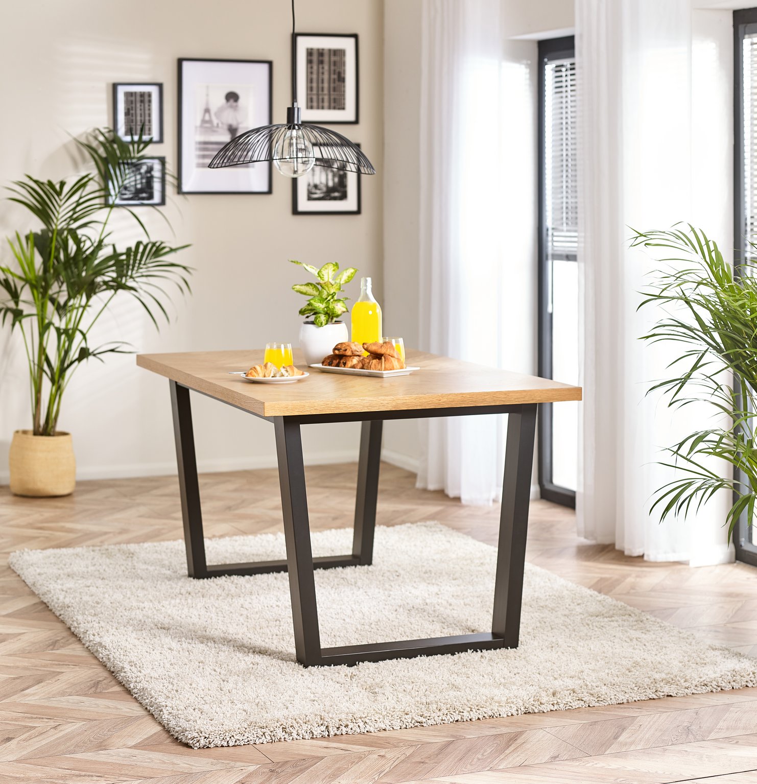 Cotswold Oak Wood Top Black Leg Dining Table & 4 Colton Metal Chairs - Picture 14 of 72