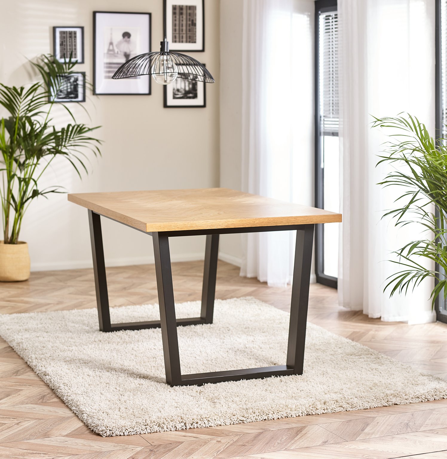 Cotswold Oak Wood Top Black Leg Dining Table & 4 Colton Metal Chairs - Picture 16 of 72