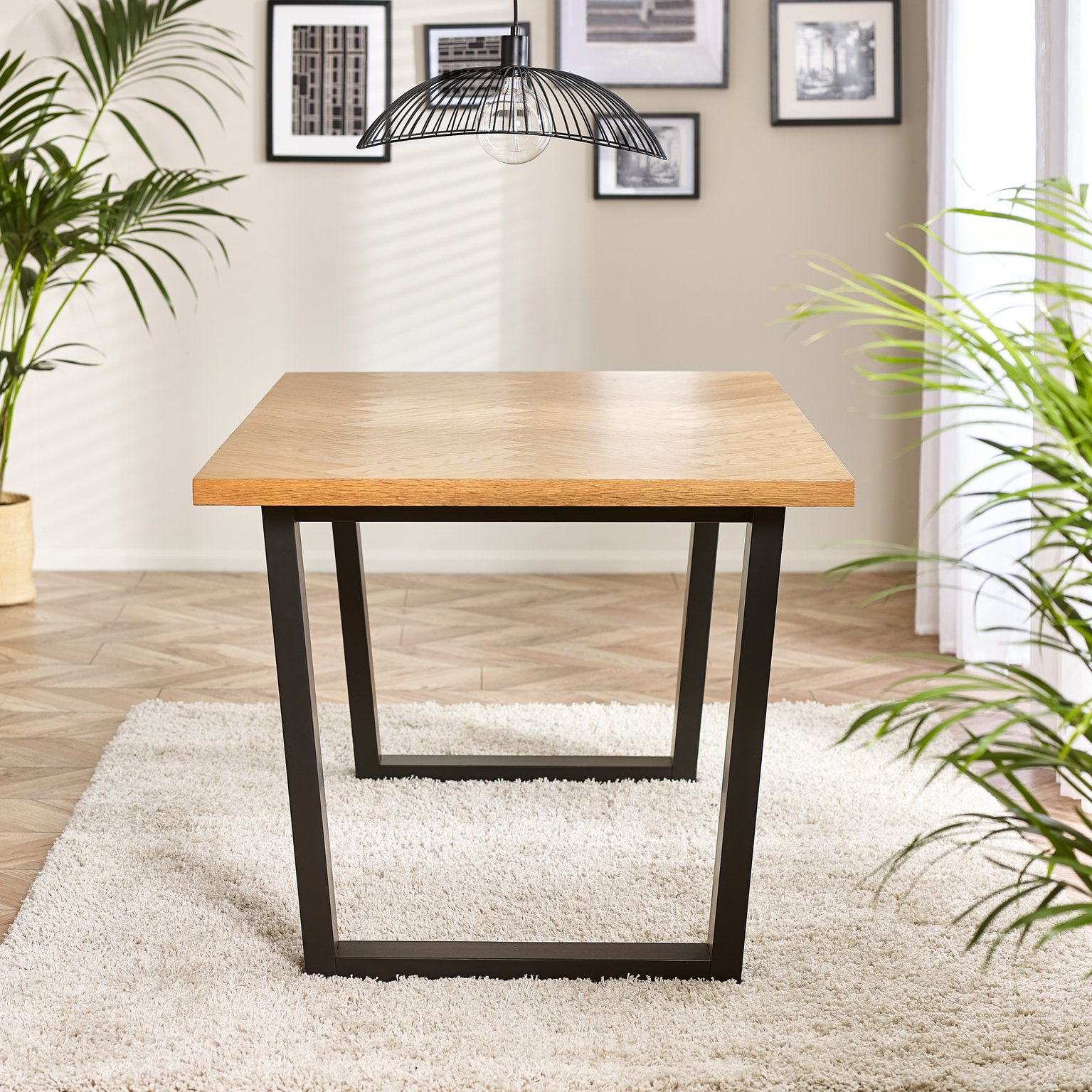 Cotswold Oak Wood Top Black Leg Dining Table & 4 Colton Metal Chairs - Picture 15 of 72