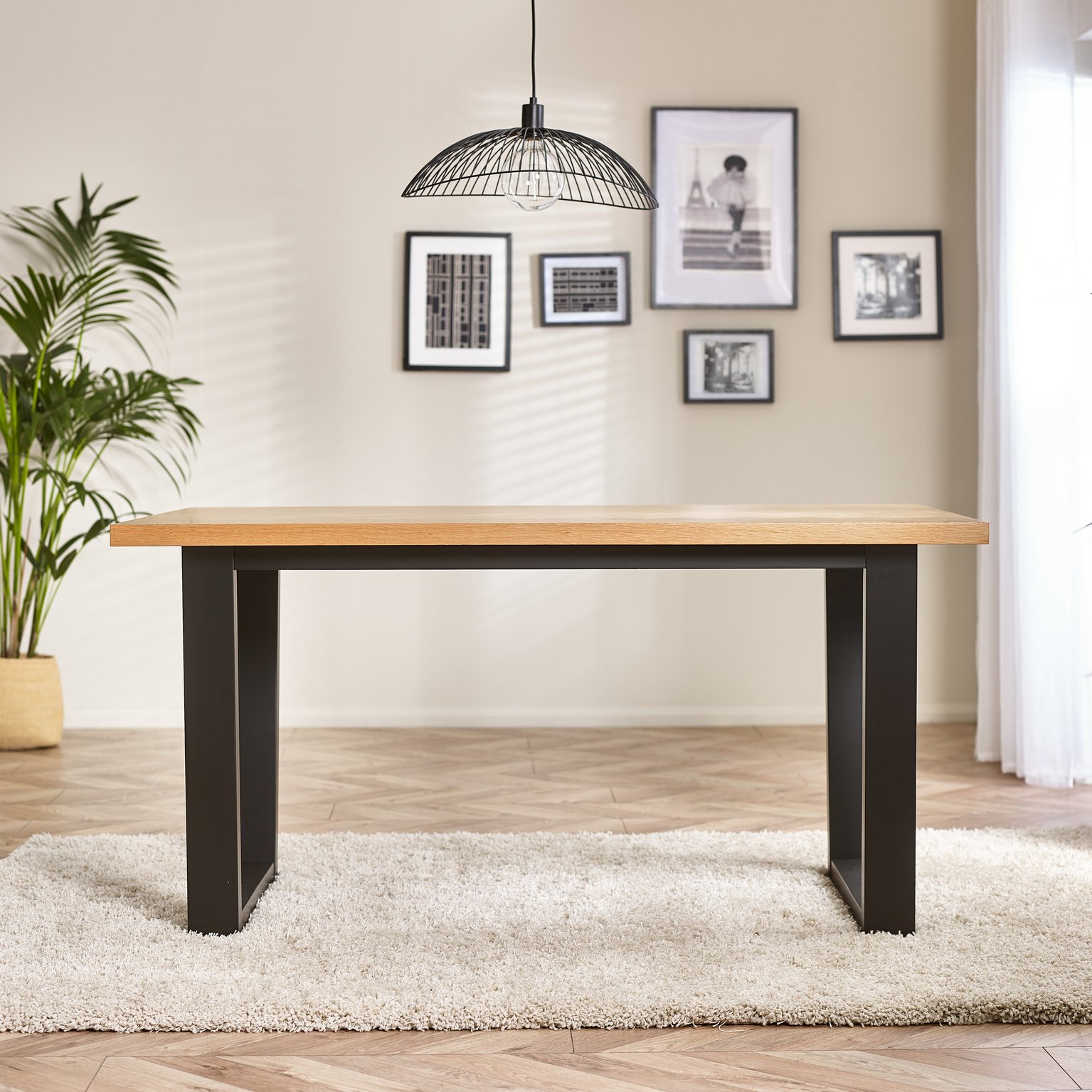Cotswold Oak Wood Top Black Leg Dining Table & 4 Colton Metal Chairs - Picture 18 of 72