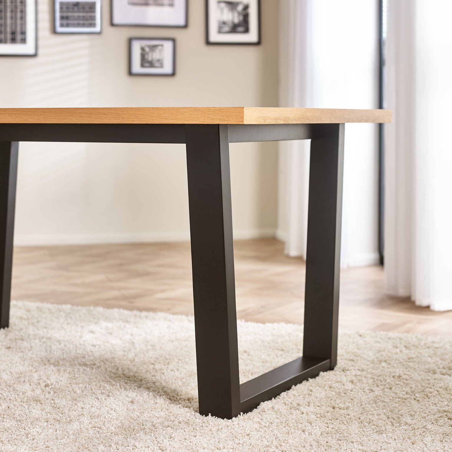 Cotswold Oak Wood Top Black Leg Dining Table & 4 Colton Metal Chairs - Picture 19 of 72