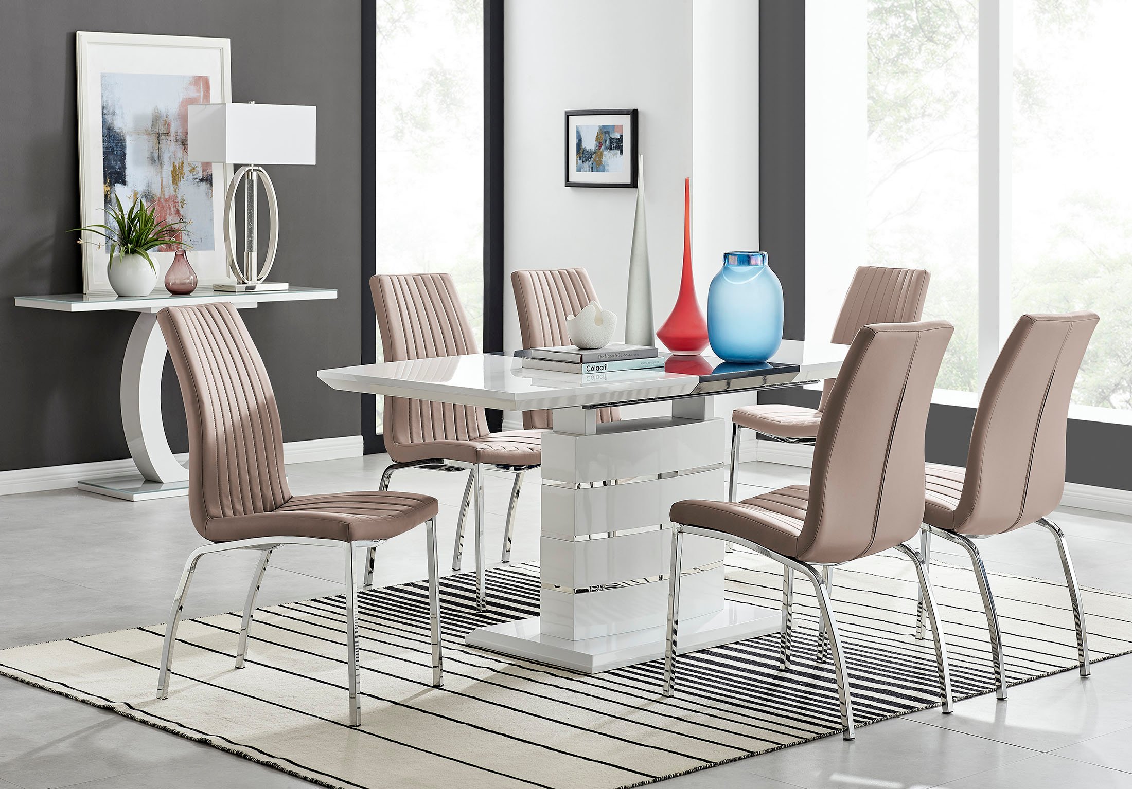 RENATO 120cm White Gloss Extending Dining Table and 4/6 Faux Leather Isco Chairs - Picture 14 of 97