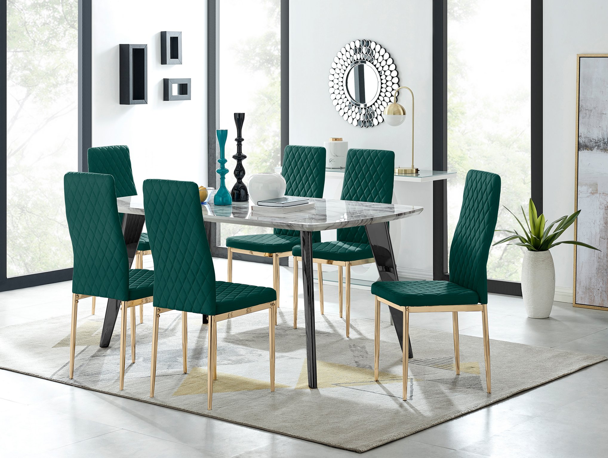 Marble effect dining discount table and 6 chairs