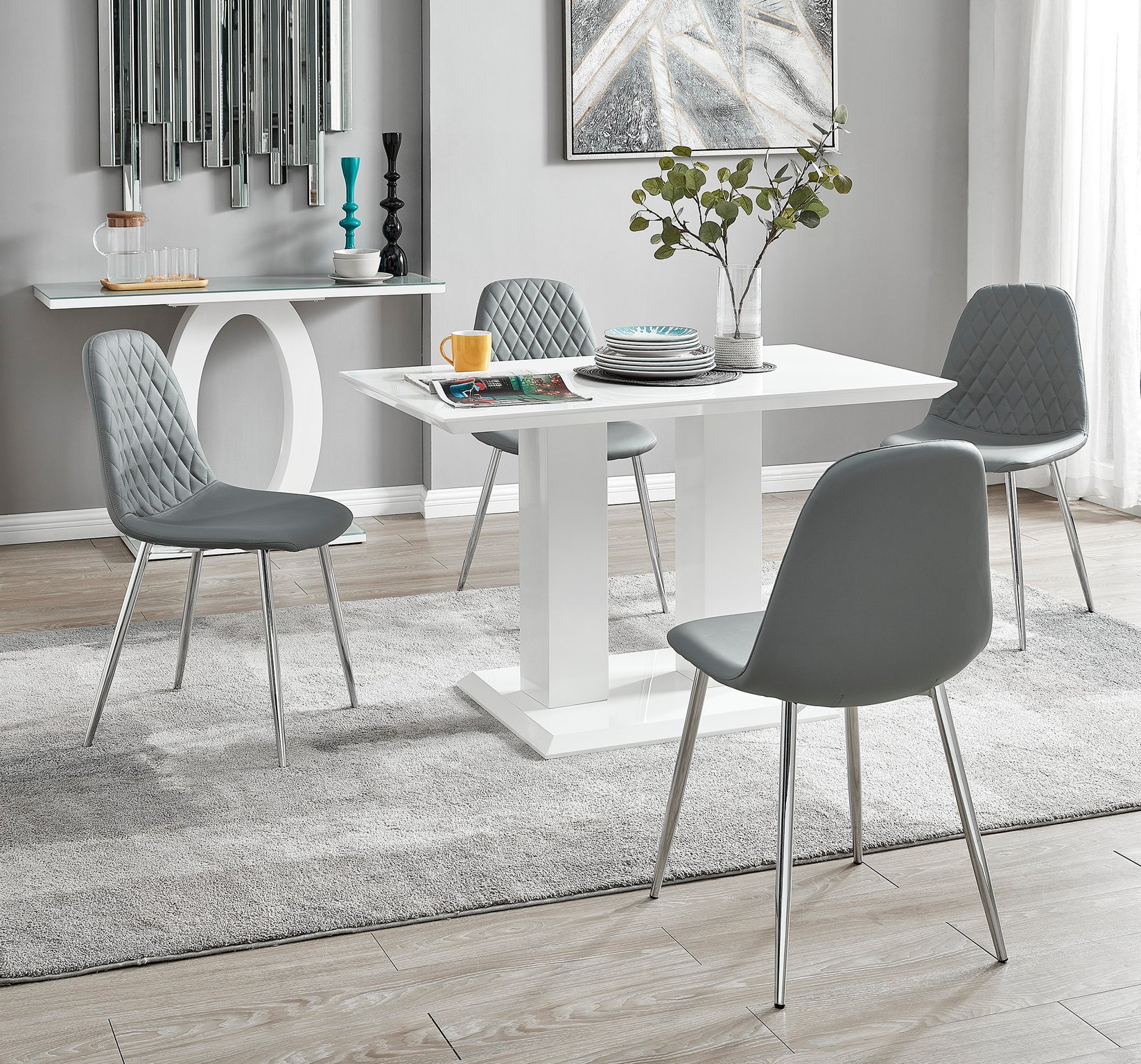 IMPERIA White High Gloss Dining Table & 4 Faux Leather Corona Dinning Chairs - Picture 30 of 116