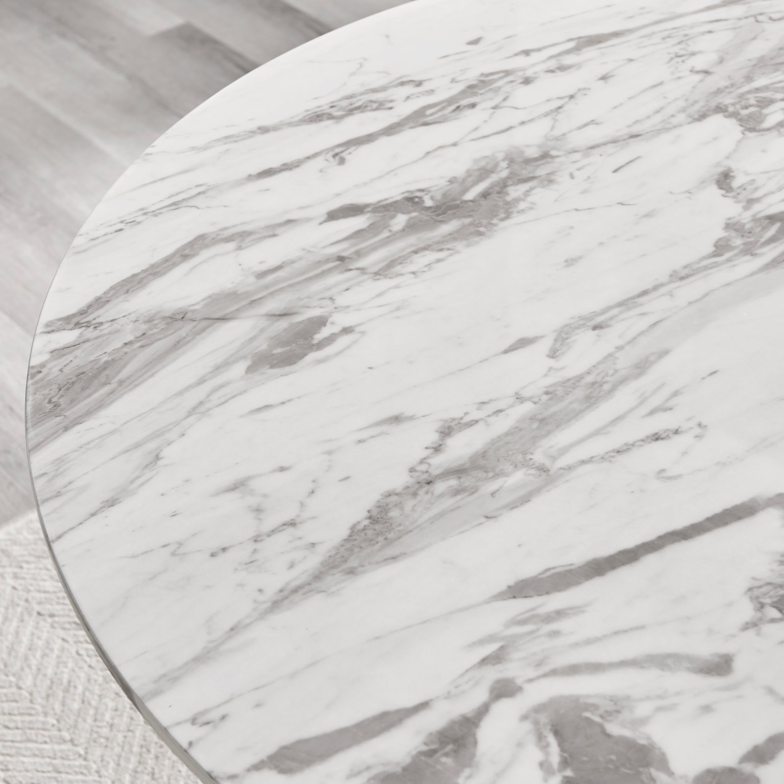 Palma White Marble Effect Round Dining Table and 4 Halle Black Leg Chairs Set - Picture 16 of 60