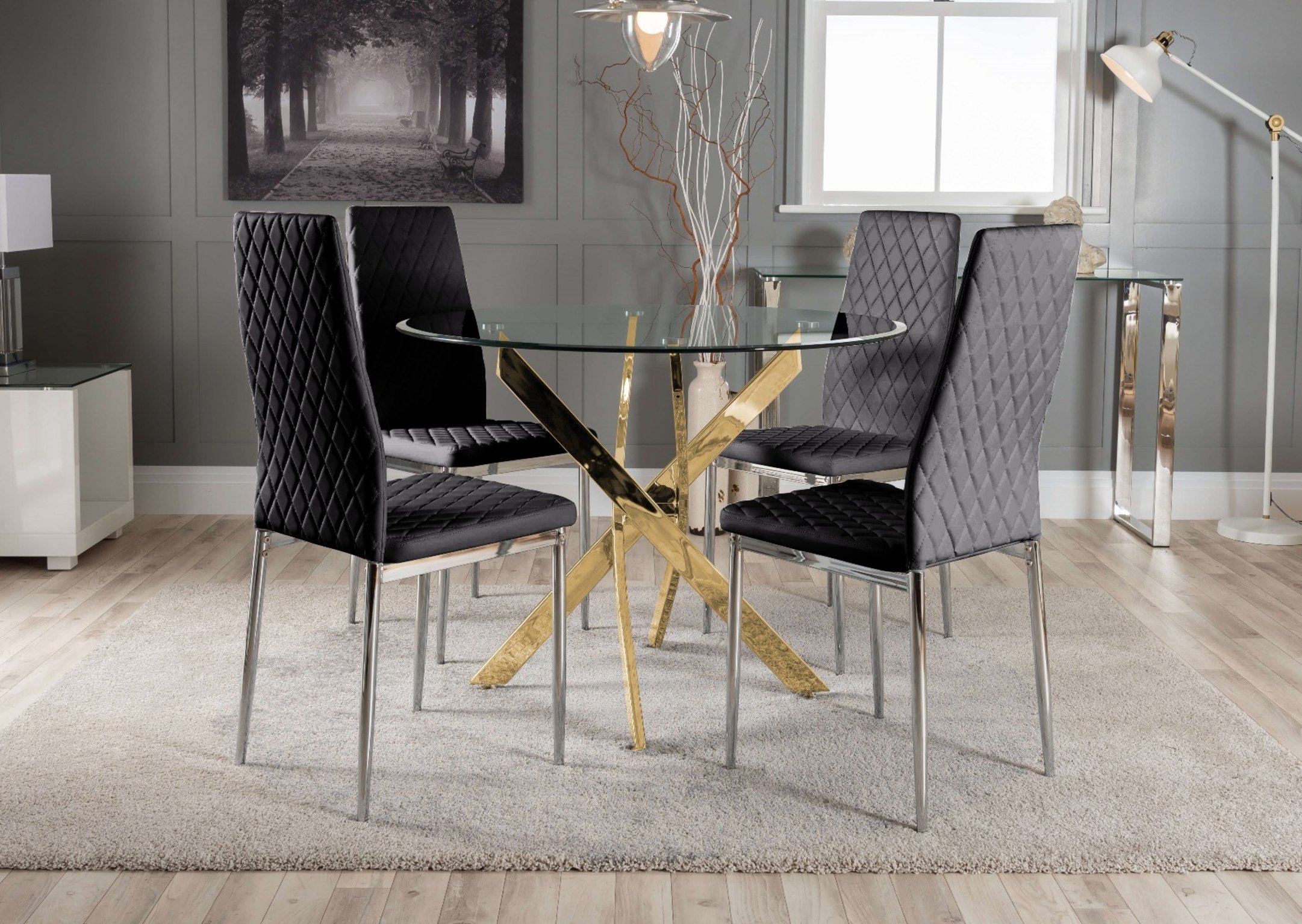 NOVARA Gold Round Tempered Glass Dining Table And 4 Faux Leather Dining Chairs - Picture 285 of 410