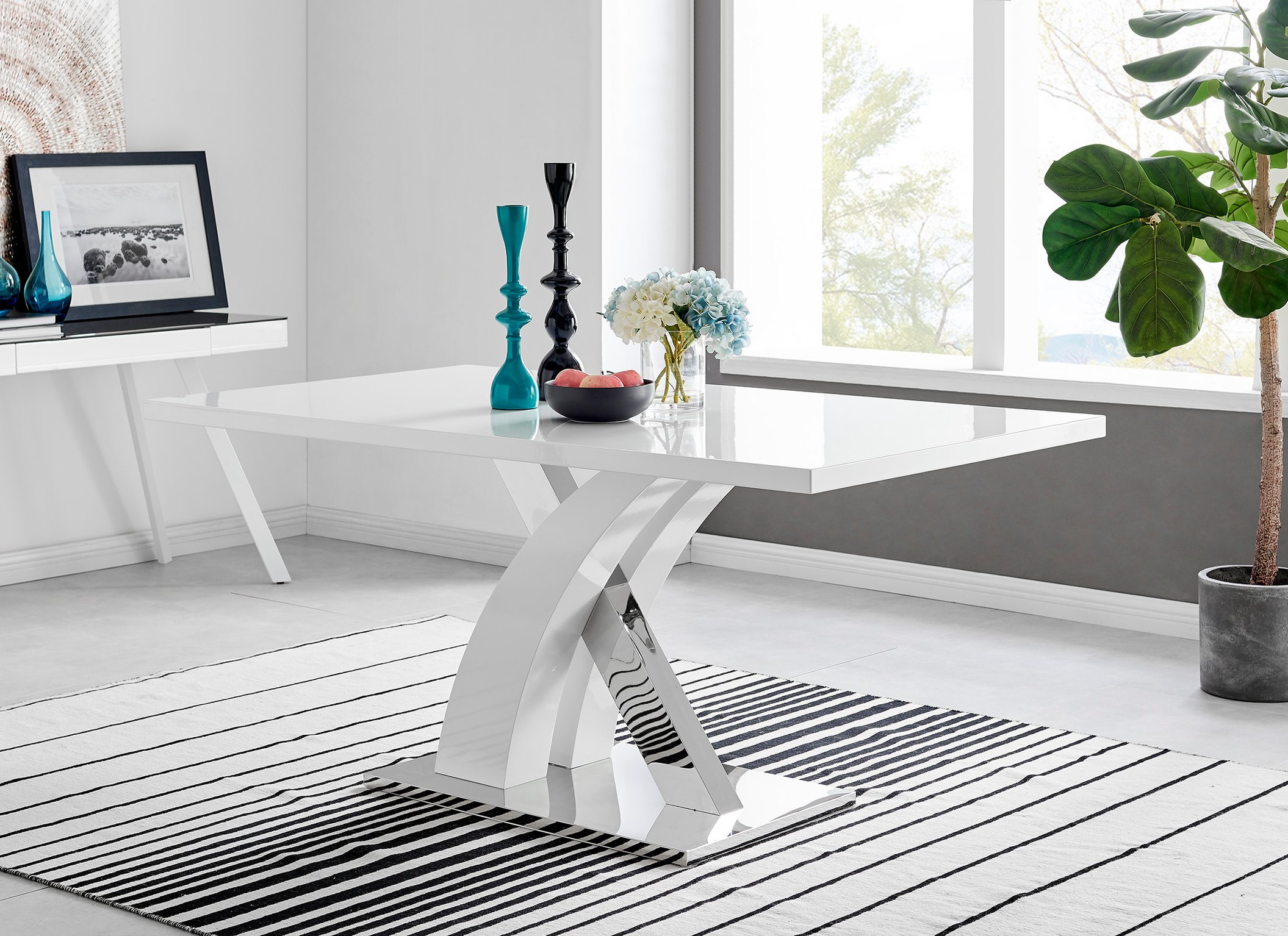 ATLANTA White High Gloss and Chrome Dining Table & 6 Faux Leather Murano Chairs - Picture 16 of 49