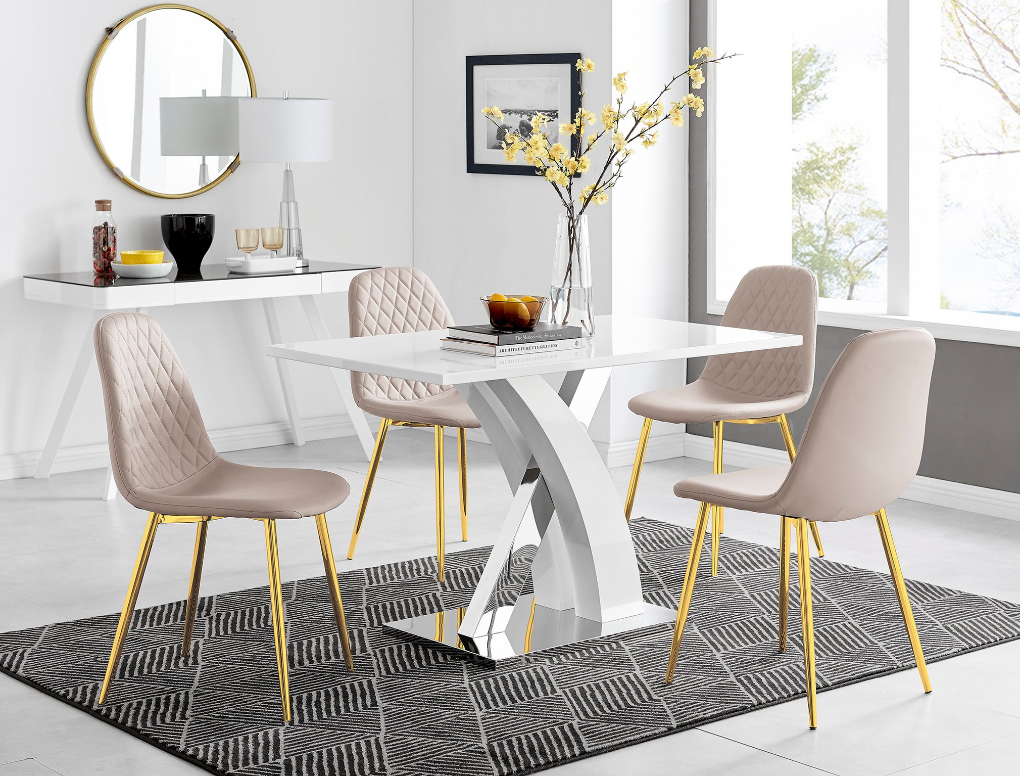 Dining table and top 4 faux leather chairs