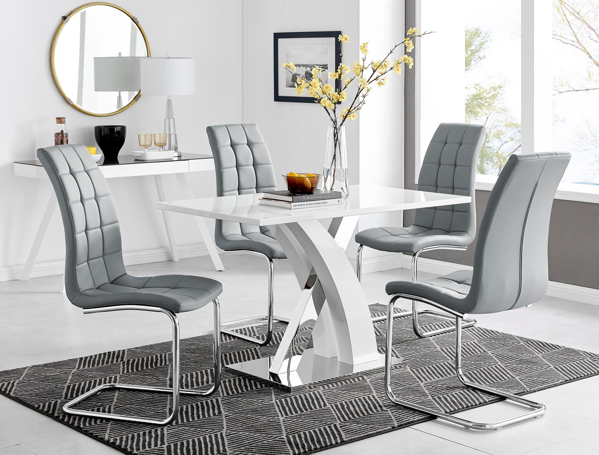 ATLANTA 4 White High Gloss Chrome Dining Table and 4 Faux Leather Dining Chairs - Picture 23 of 330