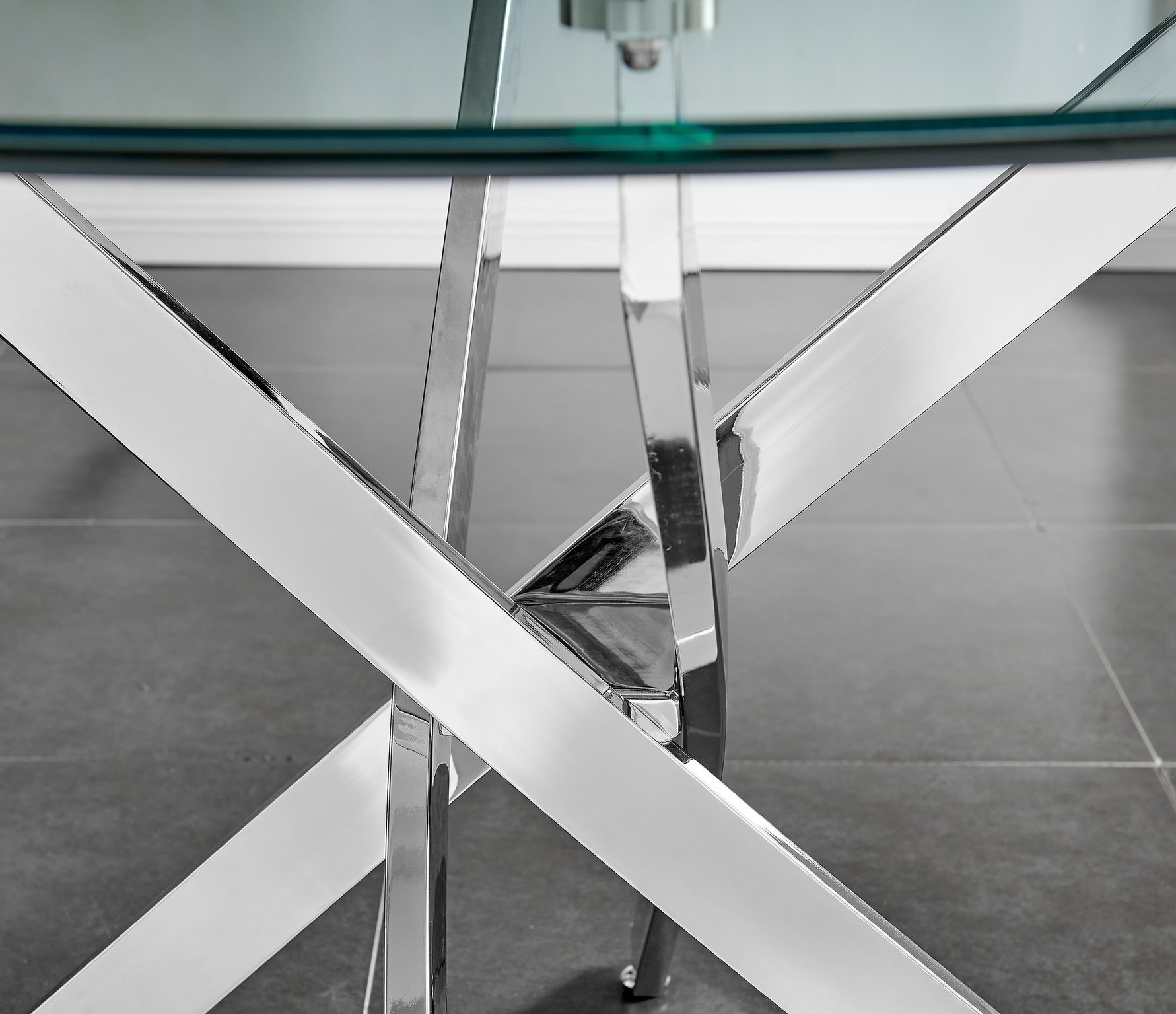 NOVARA Chrome Round Glass Dining Table and 4 Milan Faux Leather Dining Chairs - Picture 13 of 70