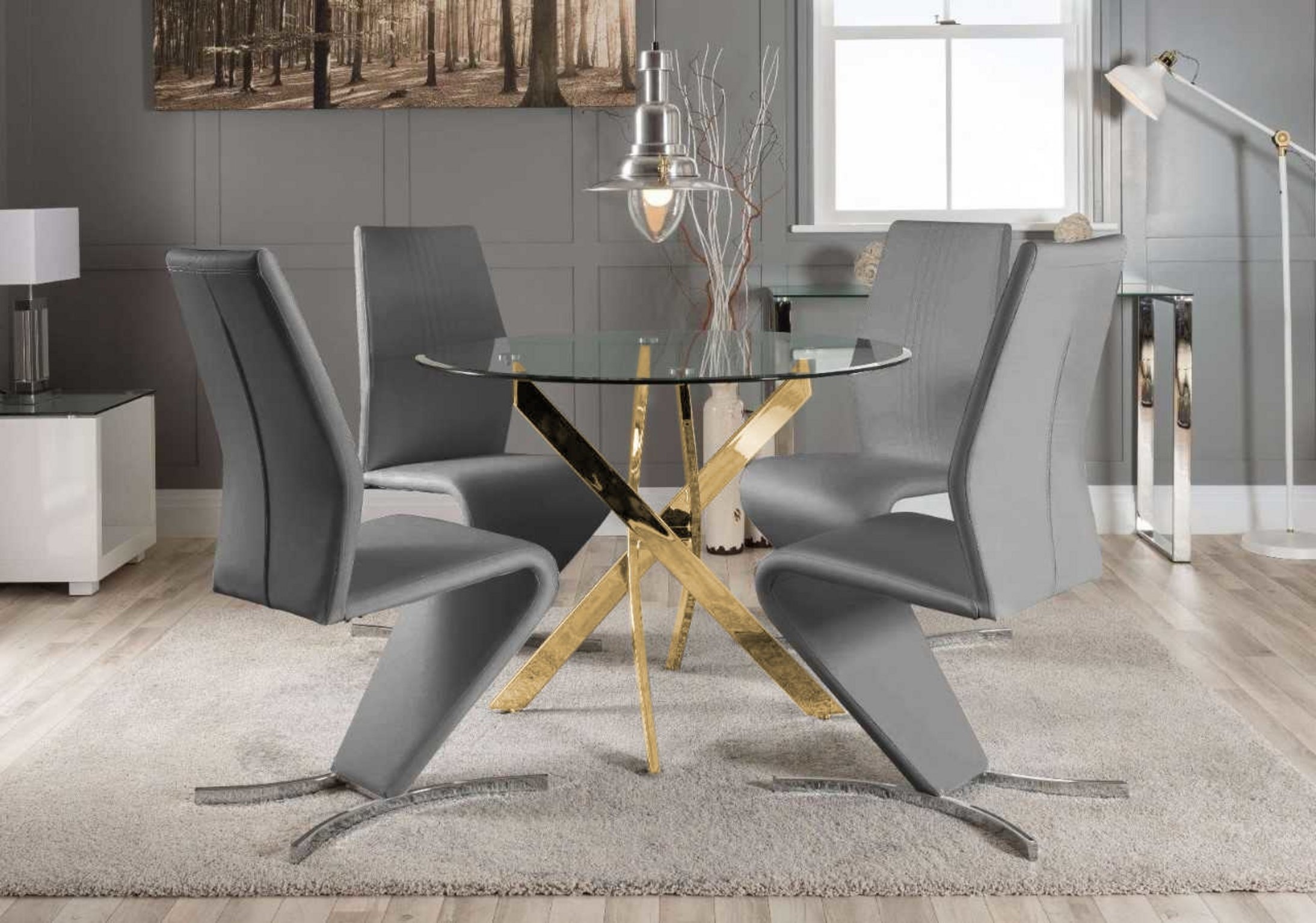 NOVARA Gold Round Tempered Glass Dining Table And 4 Faux Leather Dining Chairs - Picture 356 of 410