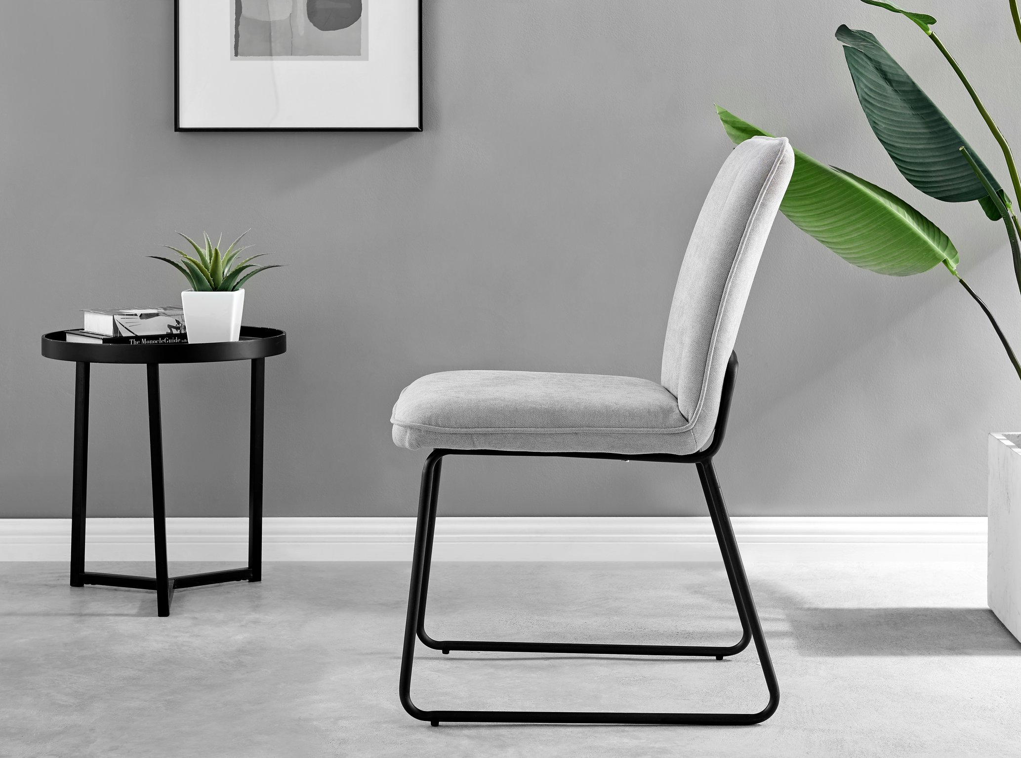 Palma White Marble Effect Round Dining Table and 4 Halle Black Leg Chairs Set - Picture 35 of 60