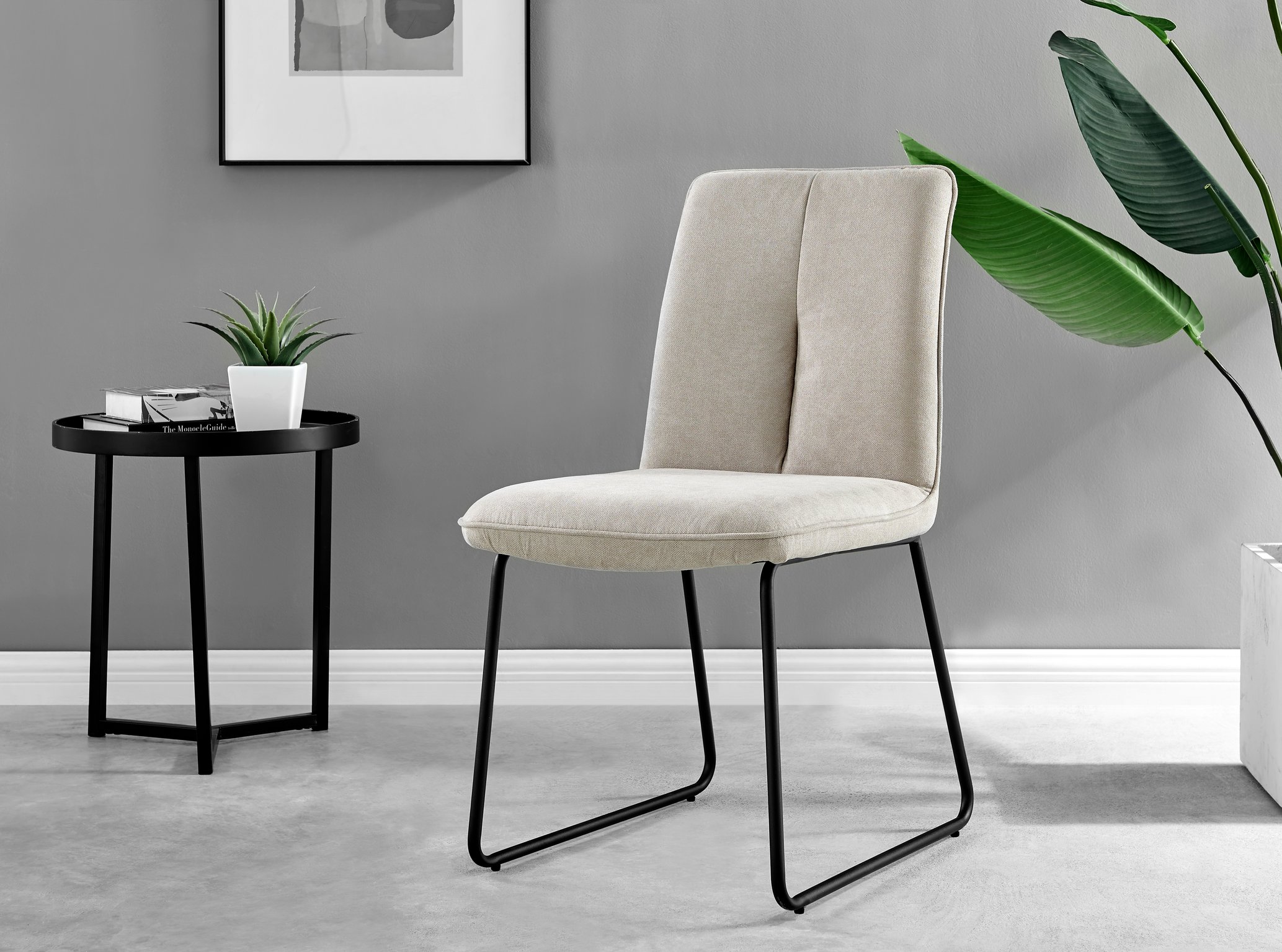 Palma White Marble Effect Round Dining Table and 4 Halle Black Leg Chairs Set - Picture 21 of 60