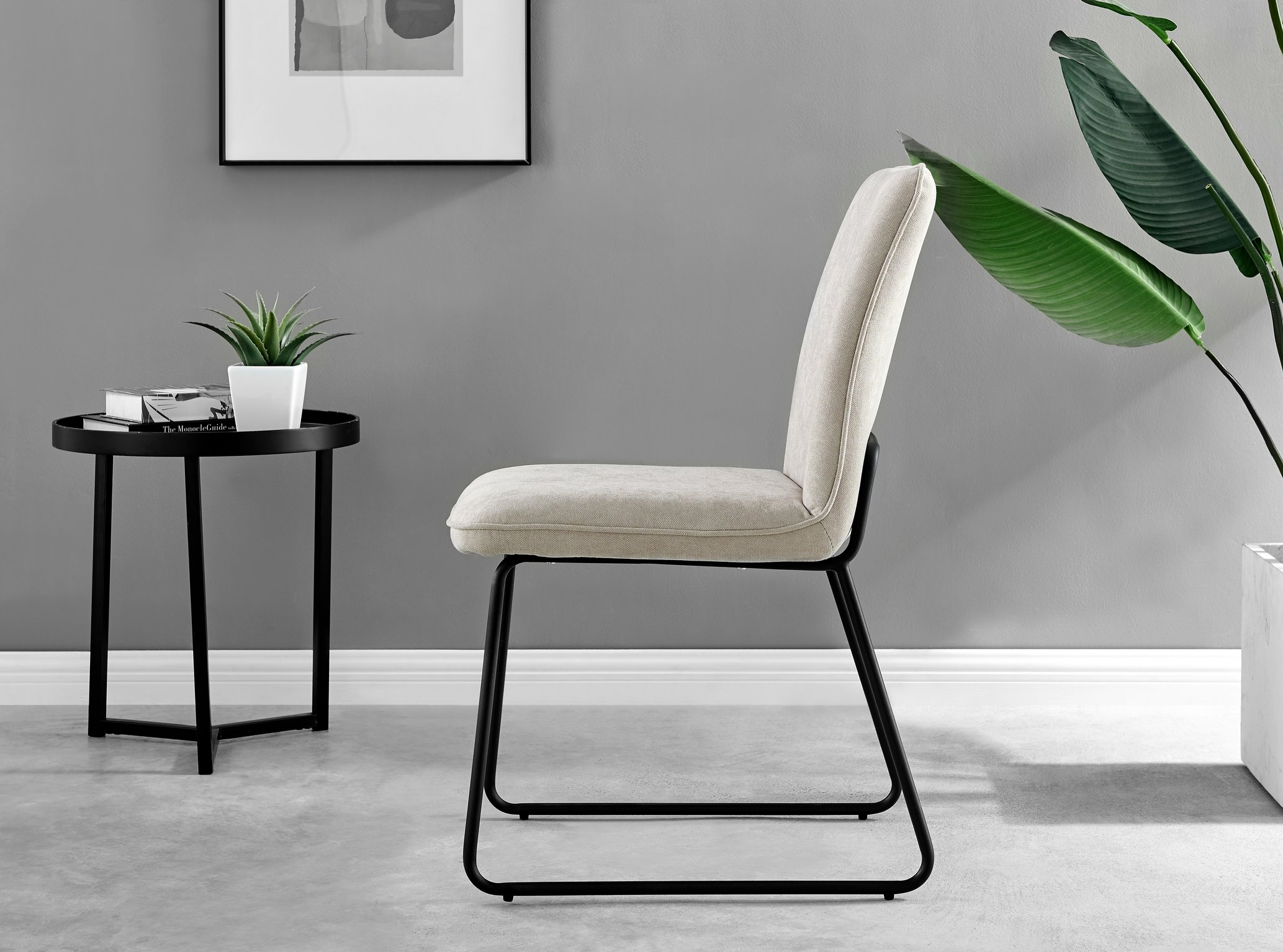 Palma White Marble Effect Round Dining Table and 4 Halle Black Leg Chairs Set - Picture 23 of 60