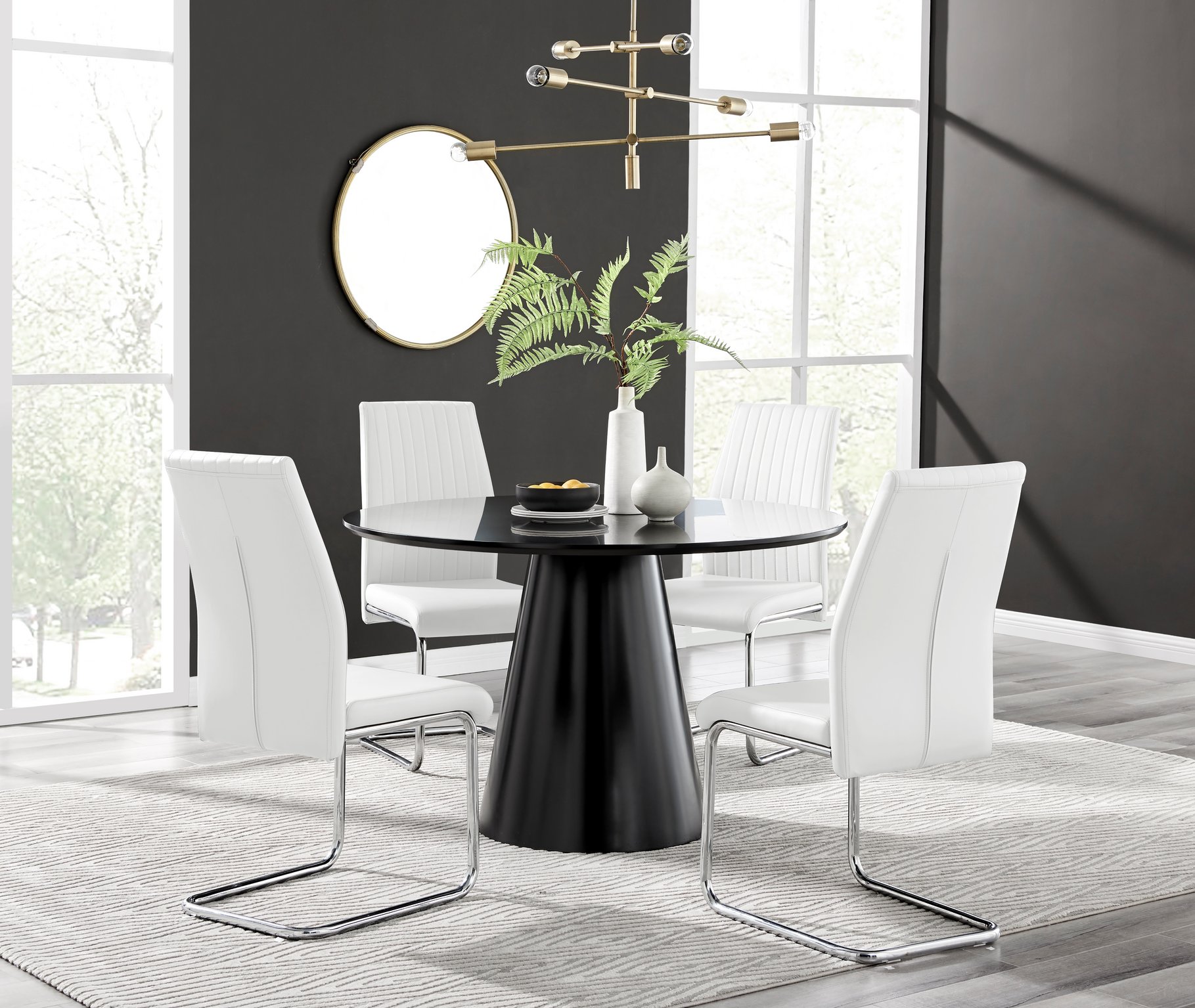 PALMA Black Semi-Gloss Round Pedestal Kitchen Dining Table