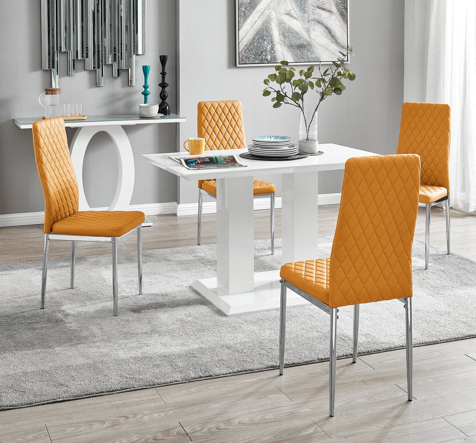 IMPERIA White High Gloss Dining Table & 4 Faux Leather Milan Dining Chairs - Picture 39 of 122