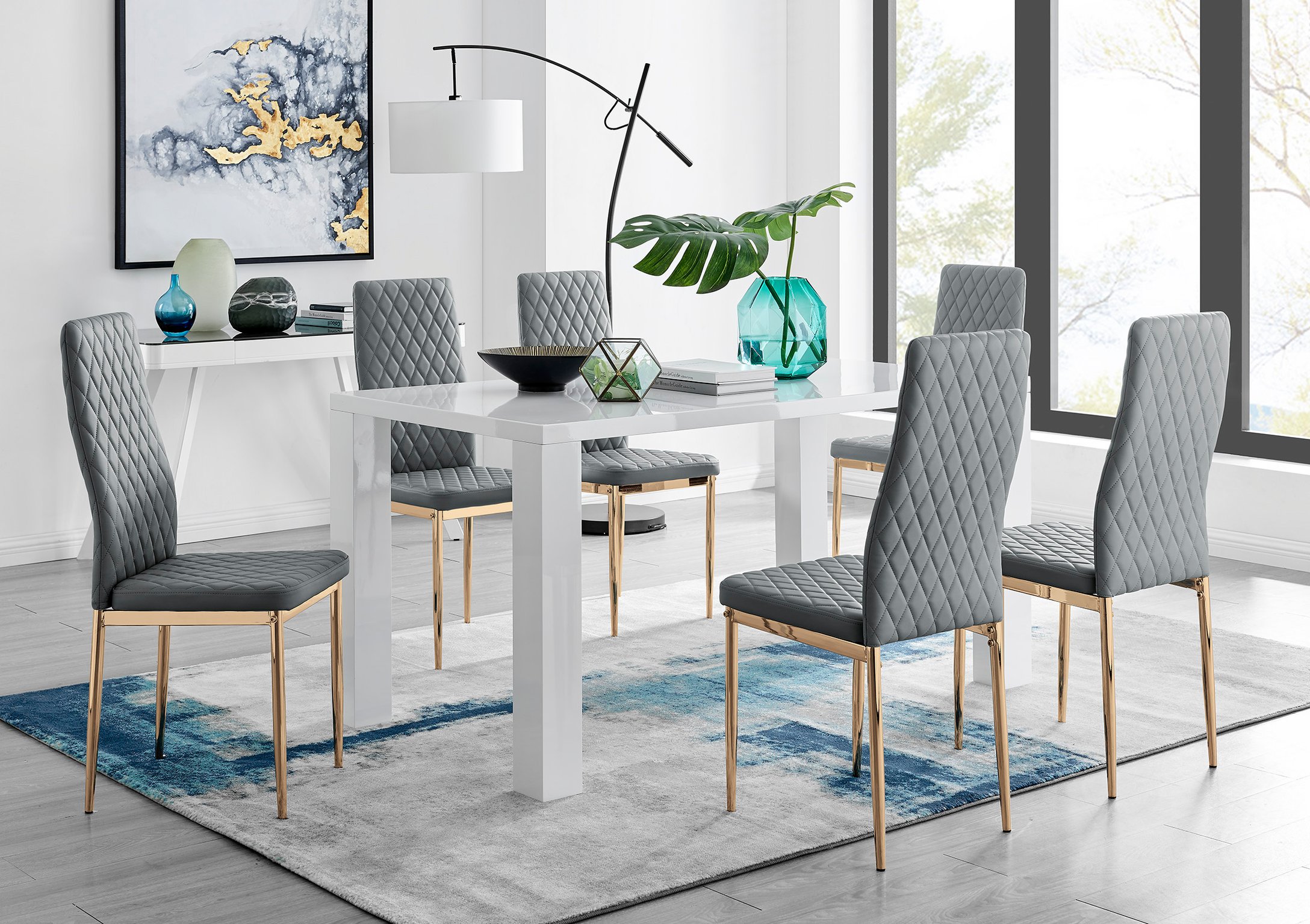 PIVERO White High Gloss Dining Table & 6 Faux Leather Milan Chairs - Picture 87 of 148