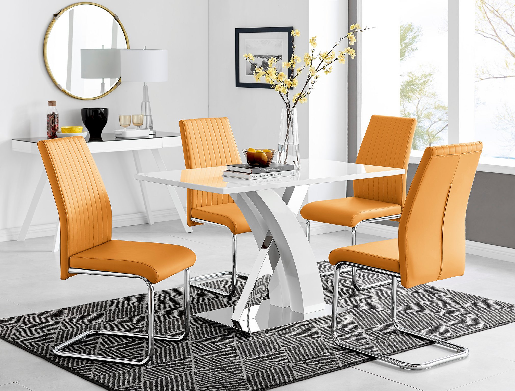 ATLANTA 4 White High Gloss Chrome Dining Table and 4 Faux Leather Dining Chairs - Picture 119 of 330