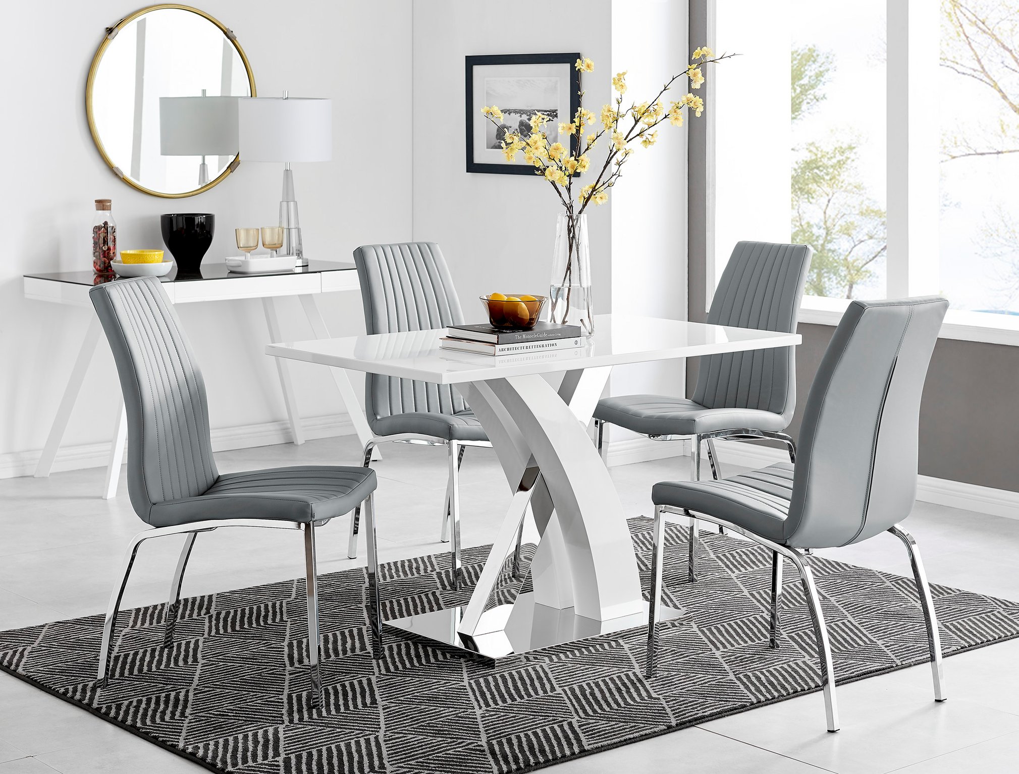 ATLANTA 4 White High Gloss Chrome Dining Table and 4 Faux Leather Dining Chairs - Picture 71 of 330