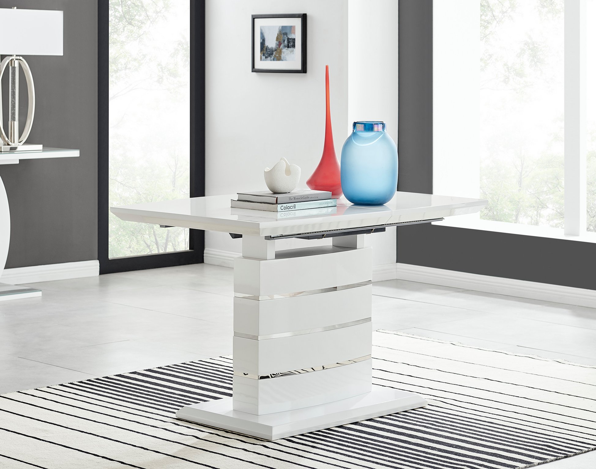 RENATO 120cm White Gloss Extending Dining Table &4/6 Faux Leather Lorenzo Chairs - Picture 63 of 118