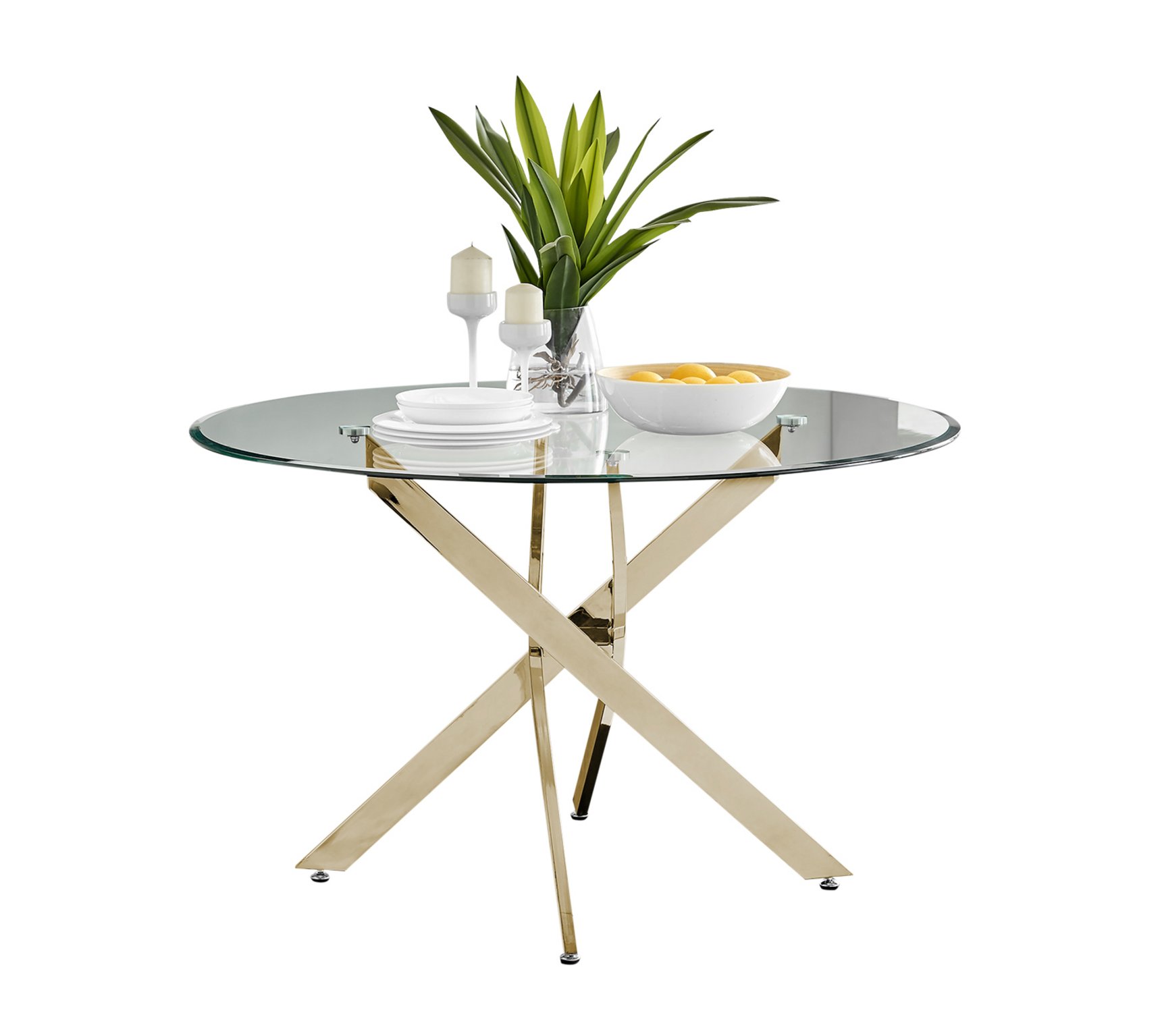 NOVARA Gold Round Tempered Glass Dining Table And 4 Faux Leather Dining Chairs - Picture 319 of 410